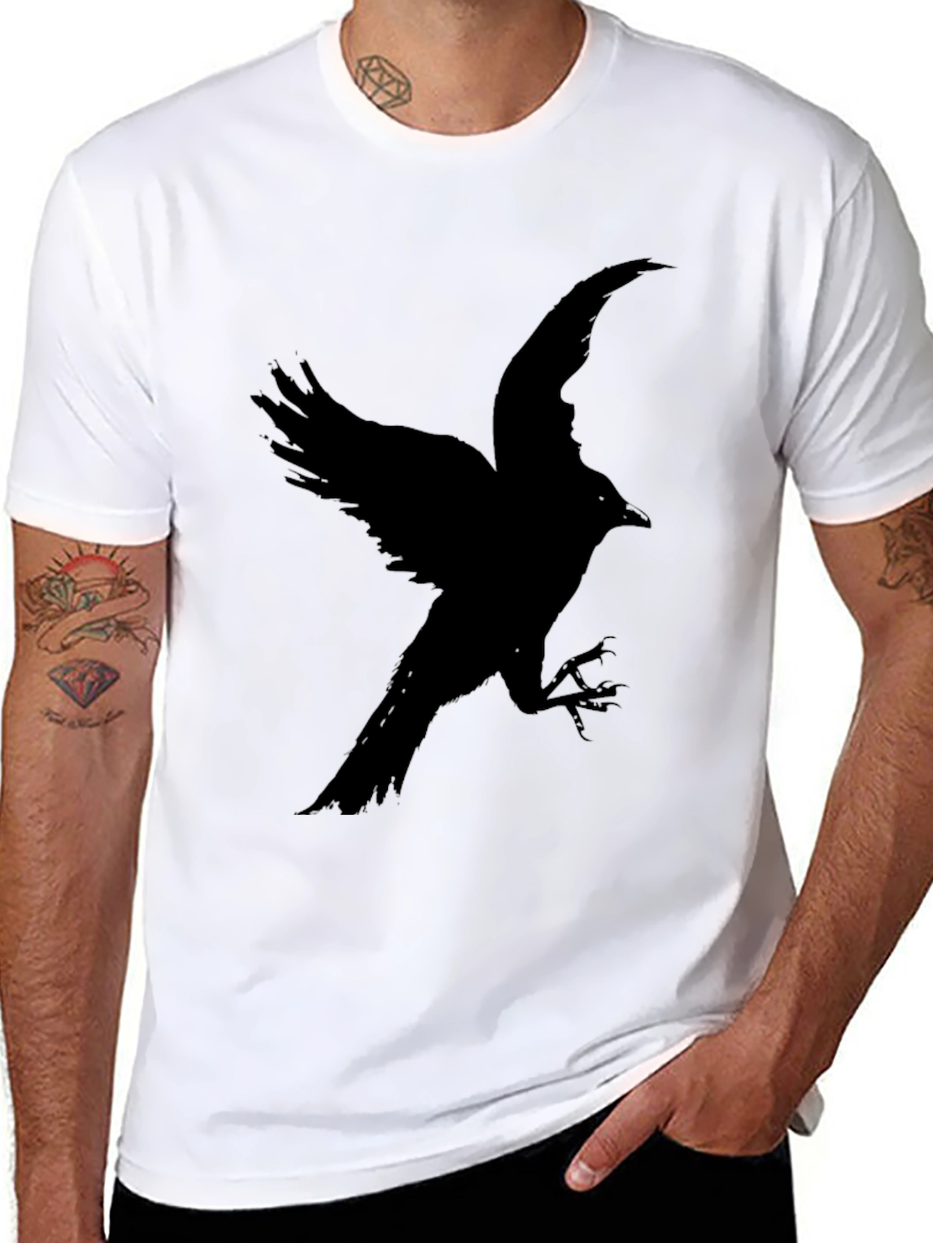 Black Raven Profile T-Shirt - Dark Bird Graphic Tee view 8