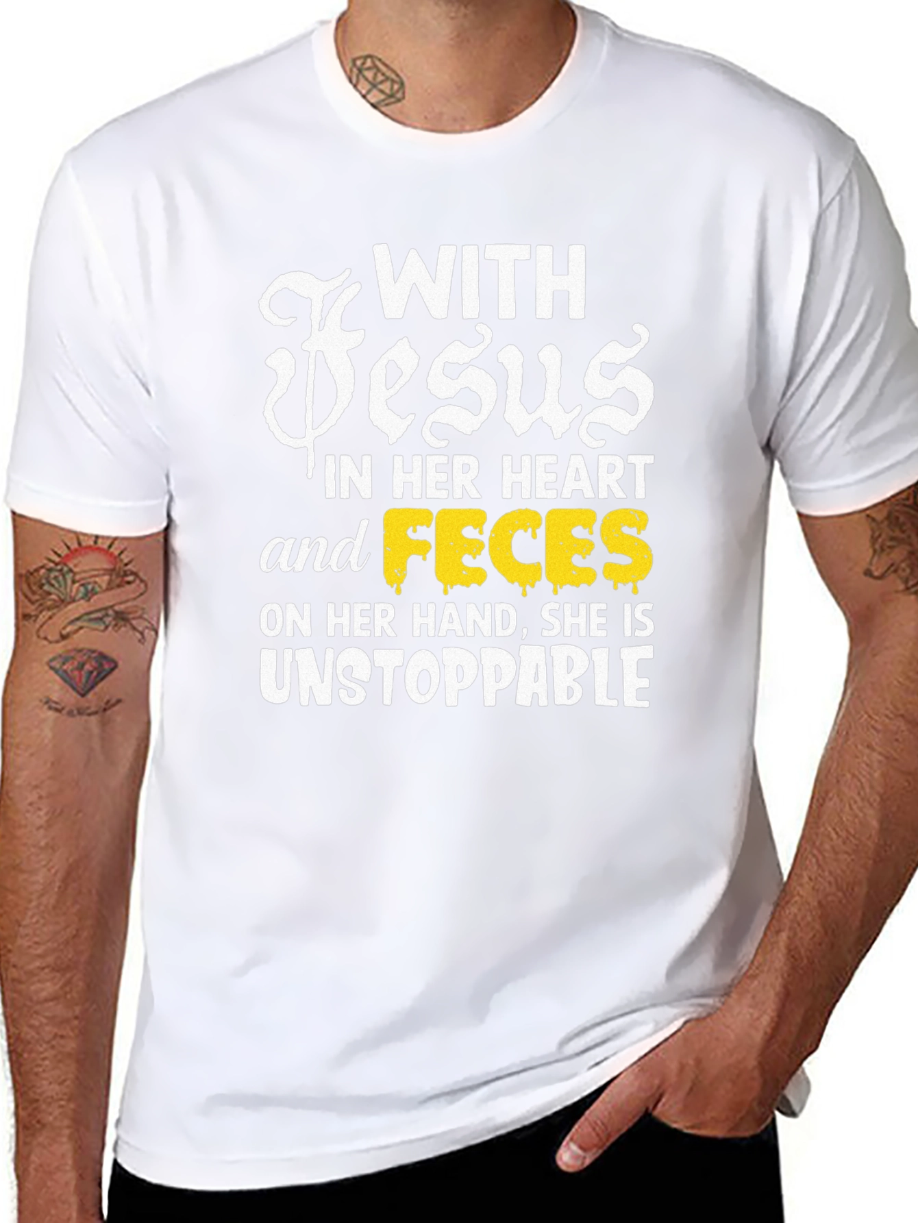Black Funny Religious T-Shirt - With Jesus and Feces view 8