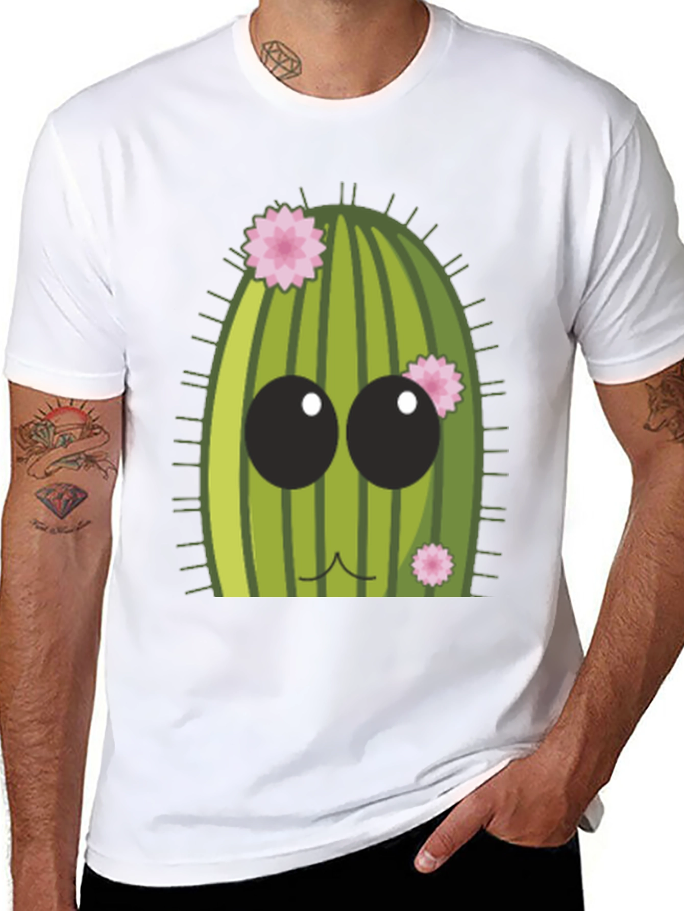 Black Cute Cactus Graphic Tee - Men's Black T-Shirt view 8