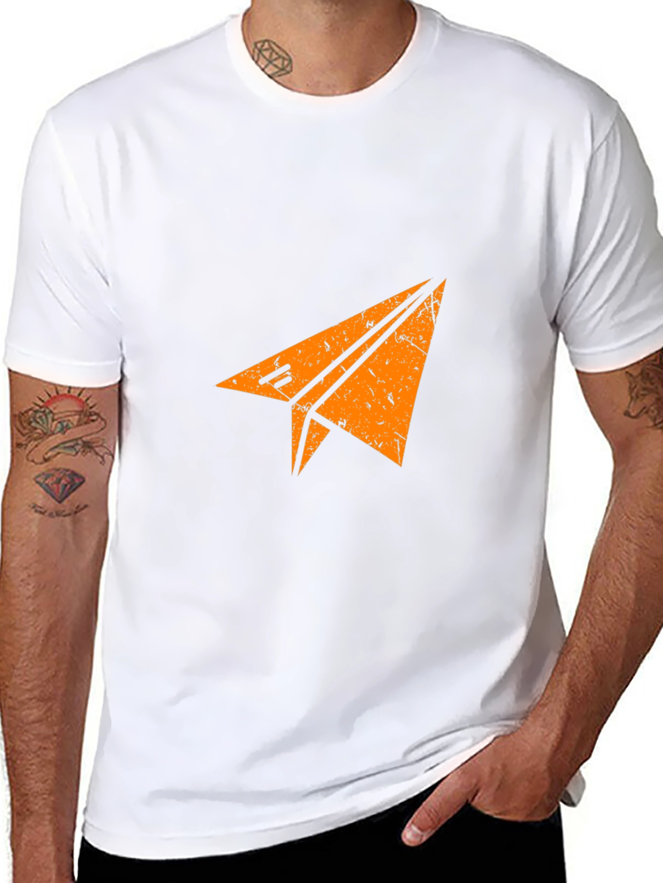 Black Men's Black T-shirt with Paper Airplane Graphic view 8