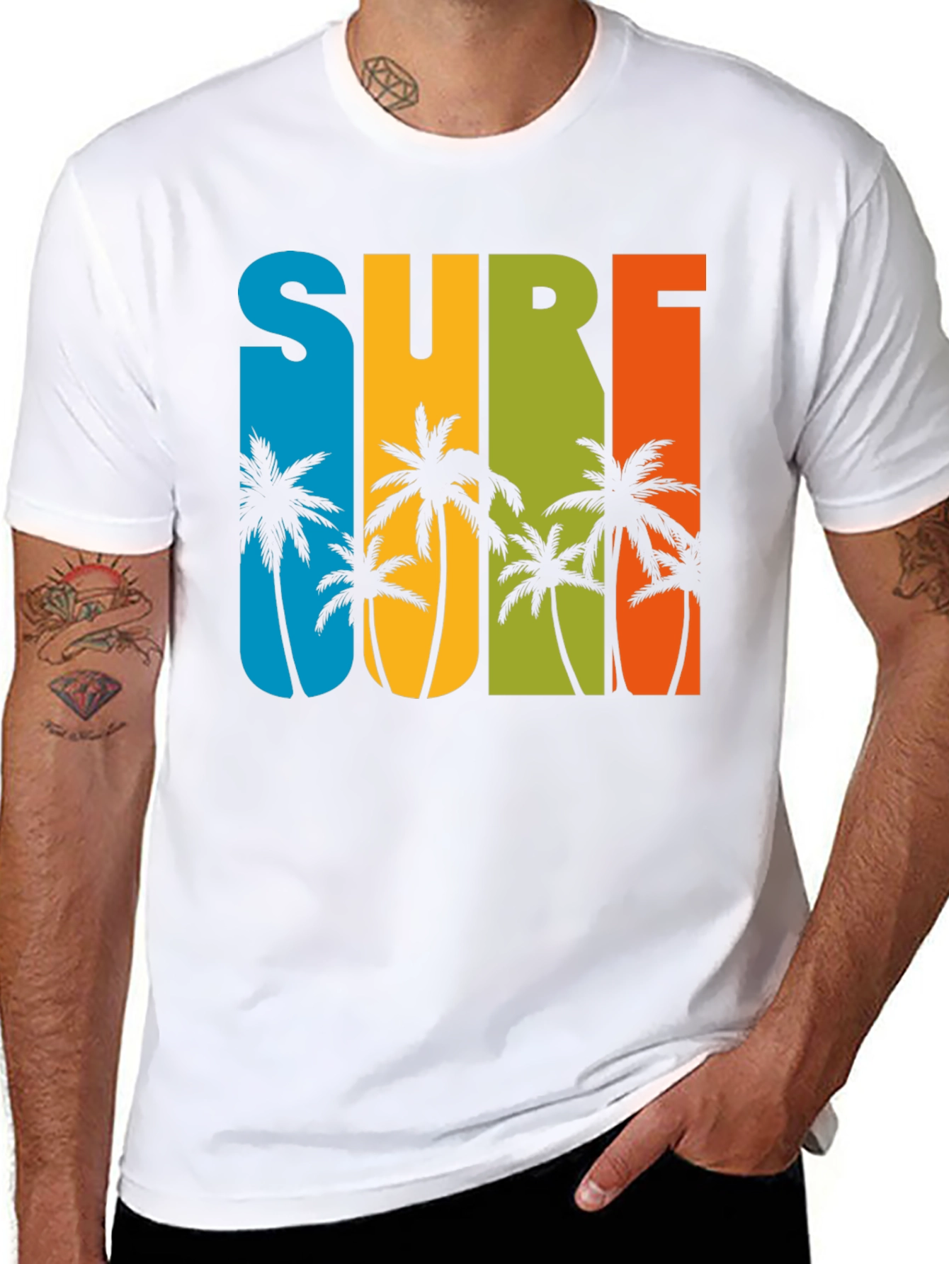 Black Surf Palm Tree Graphic T-Shirt - Retro Summer Style view 8