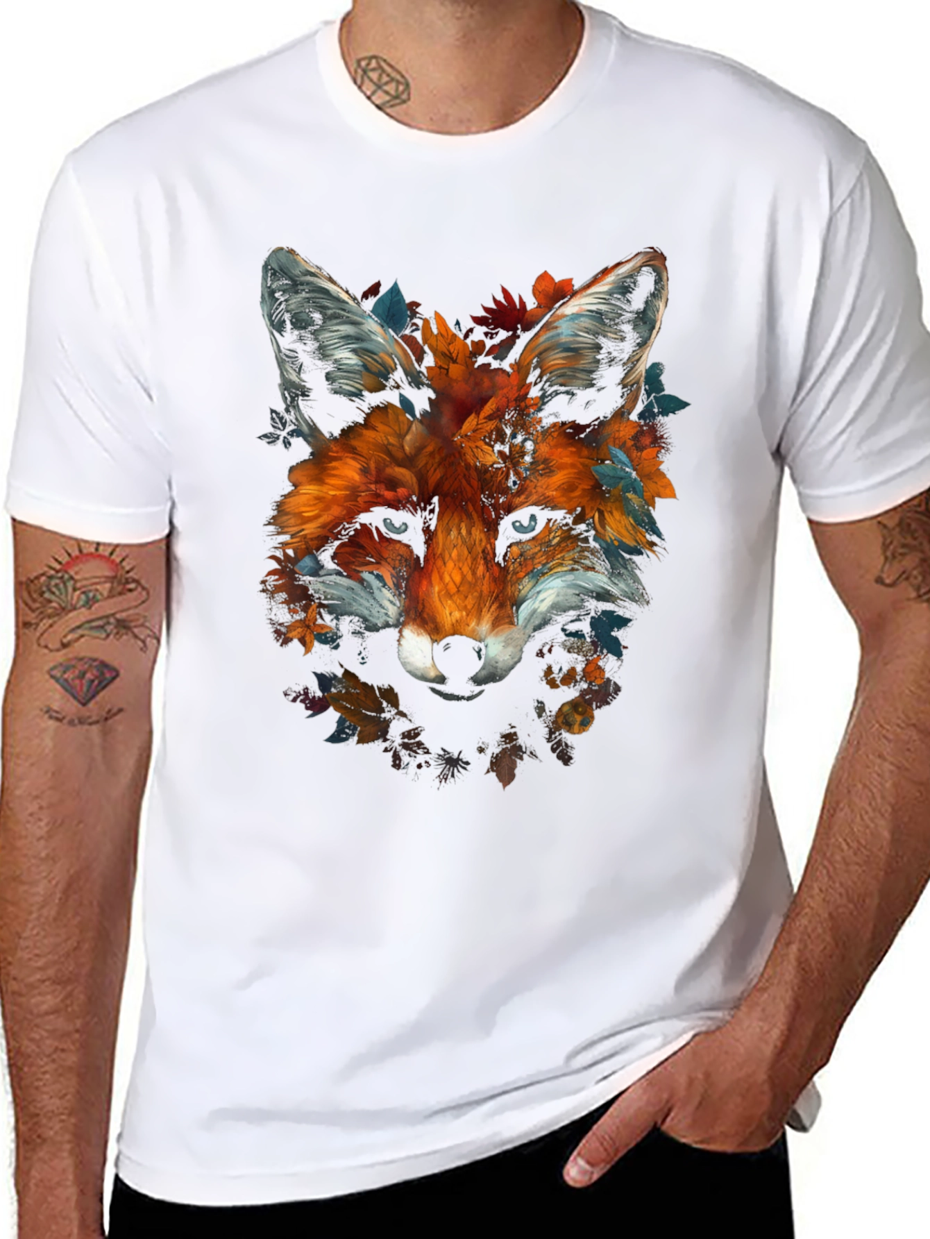 Black Fox Floral Graphic Tee - Unique Animal Design view 8