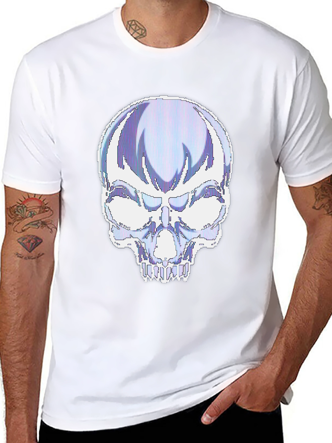Black Pixelated Skull Graphic T-Shirt view 8