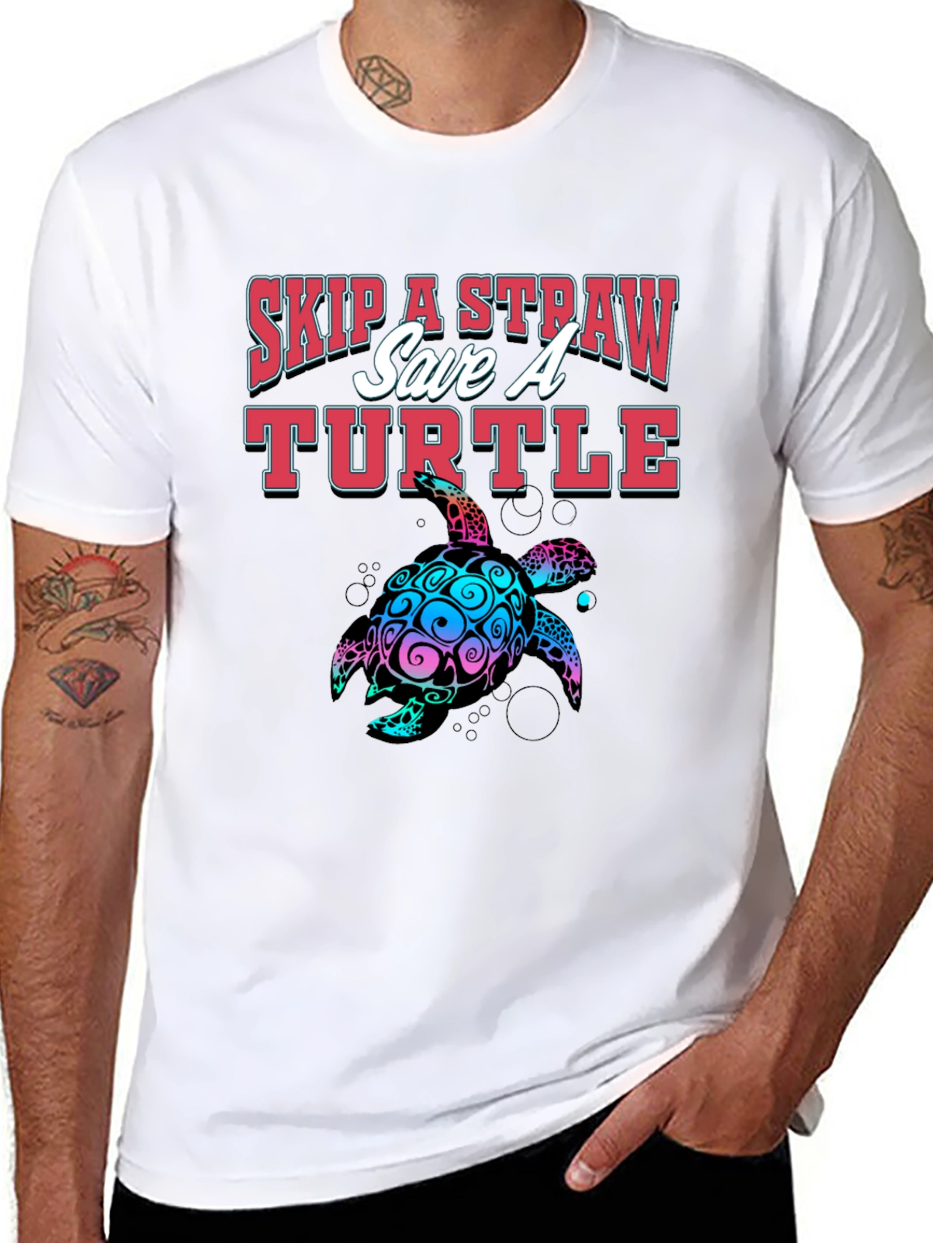 Black Skip A Straw Save A Turtle Graphic T-Shirt view 8