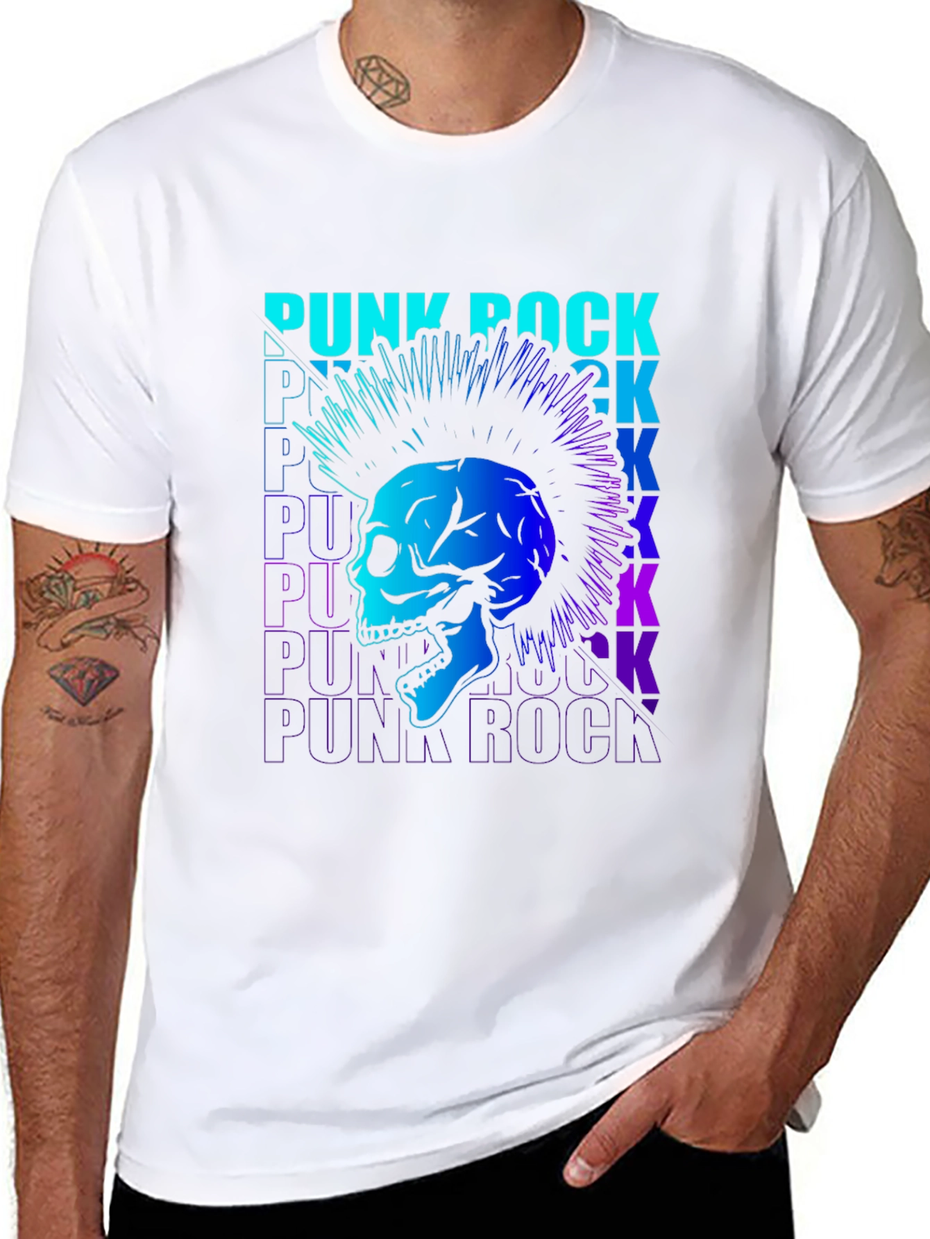 Black Punk Rock Skull Graphic T-Shirt view 8