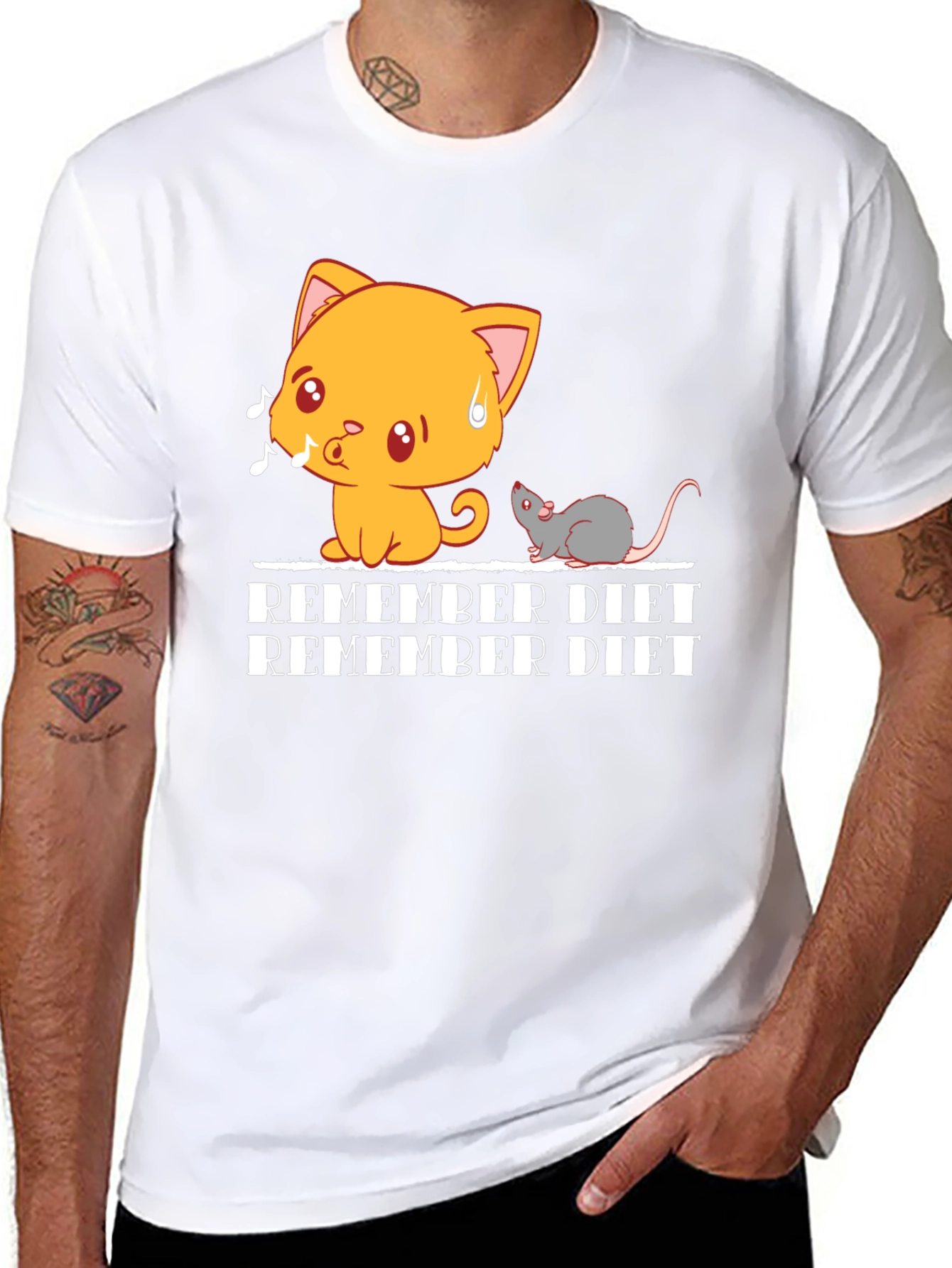 Black Remember Diet T-Shirt - Cute Cat & Mouse Design view 8