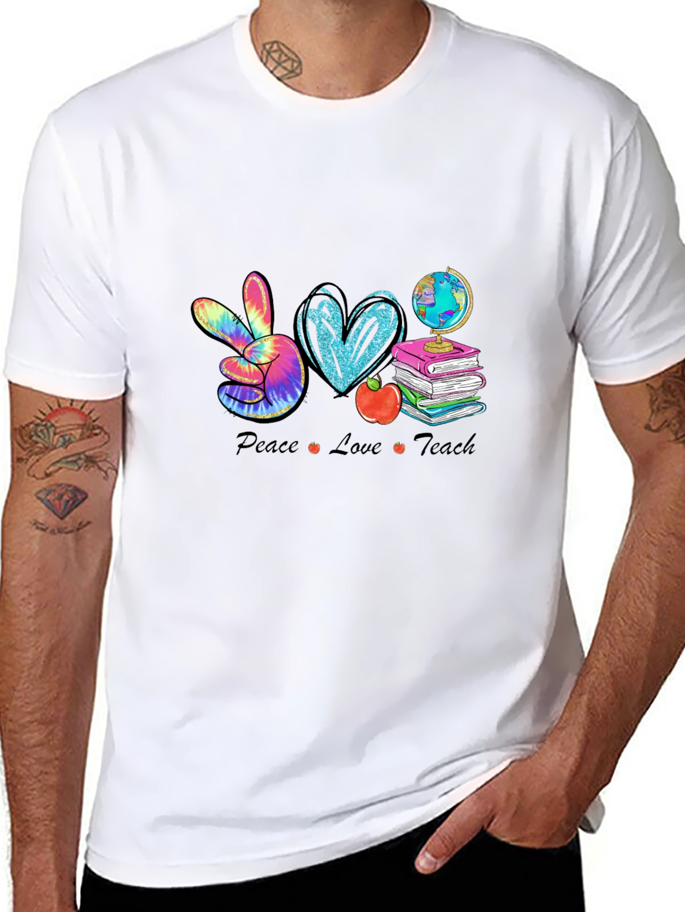 Black Peace Love Teach Graphic Tee view 8