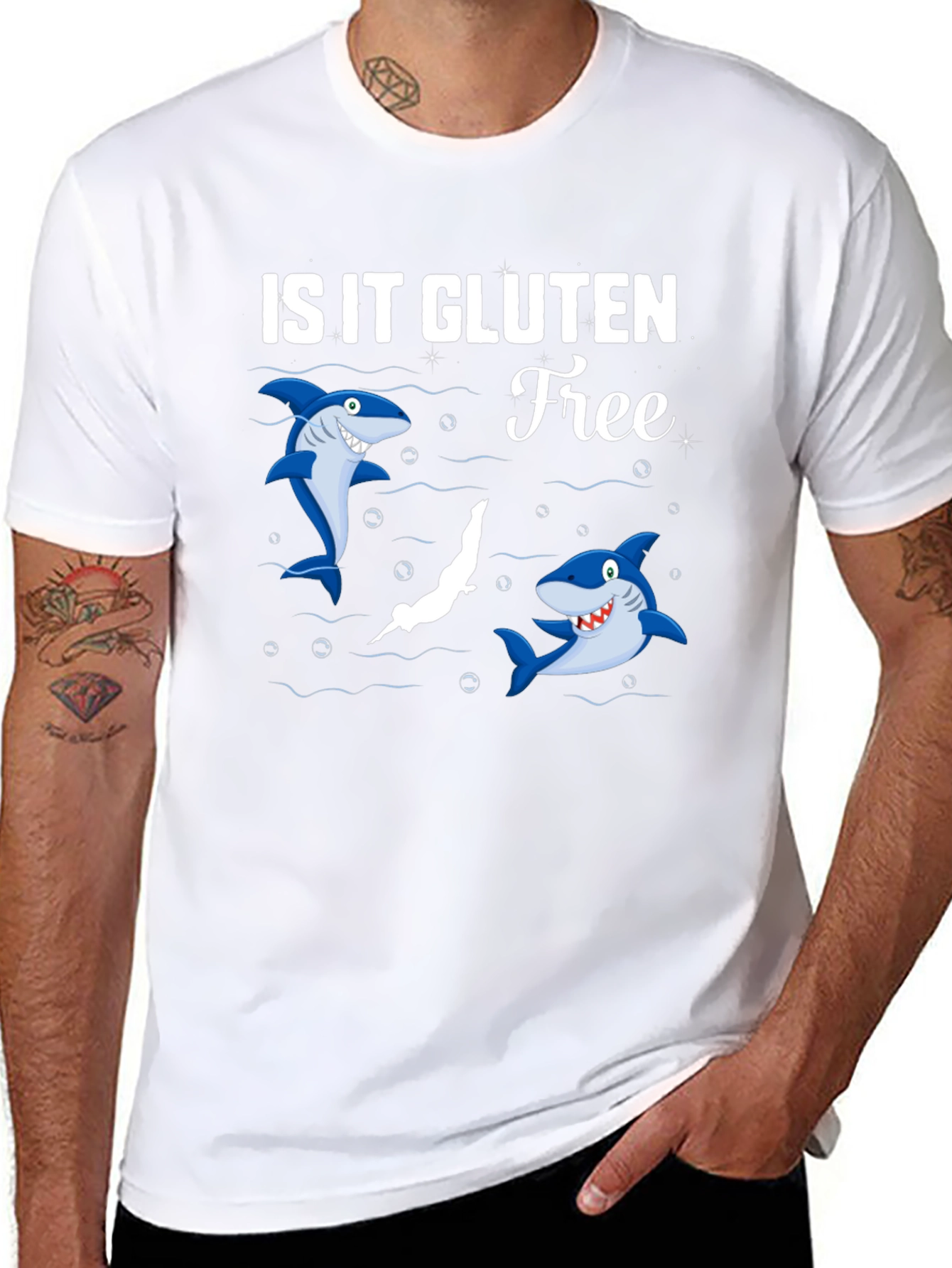 Black Is It Gluten Free T-Shirt Funny Shark Diver Tee view 8