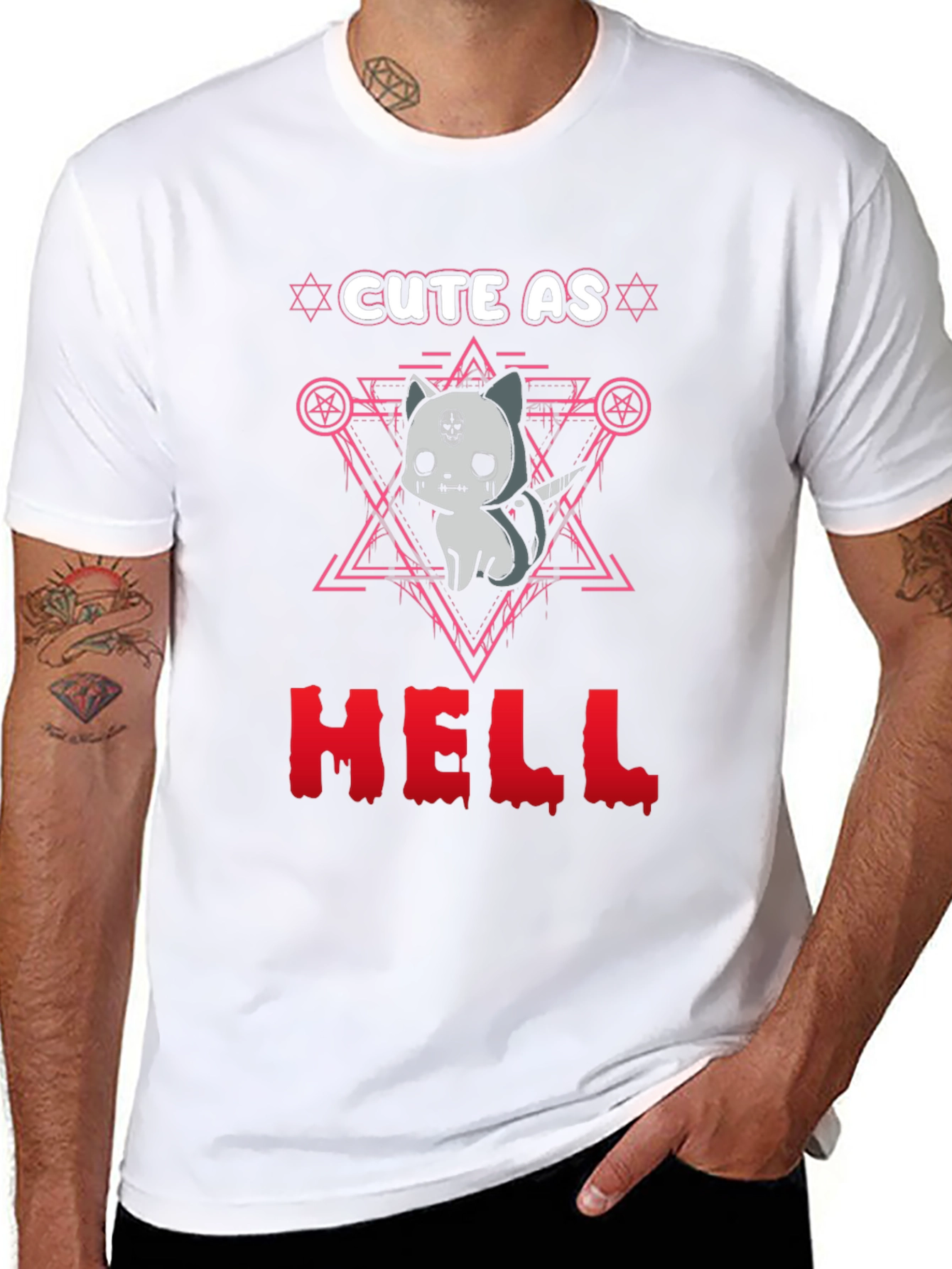 Black Cute as Hell T-Shirt Gothic Satanic Cat view 8