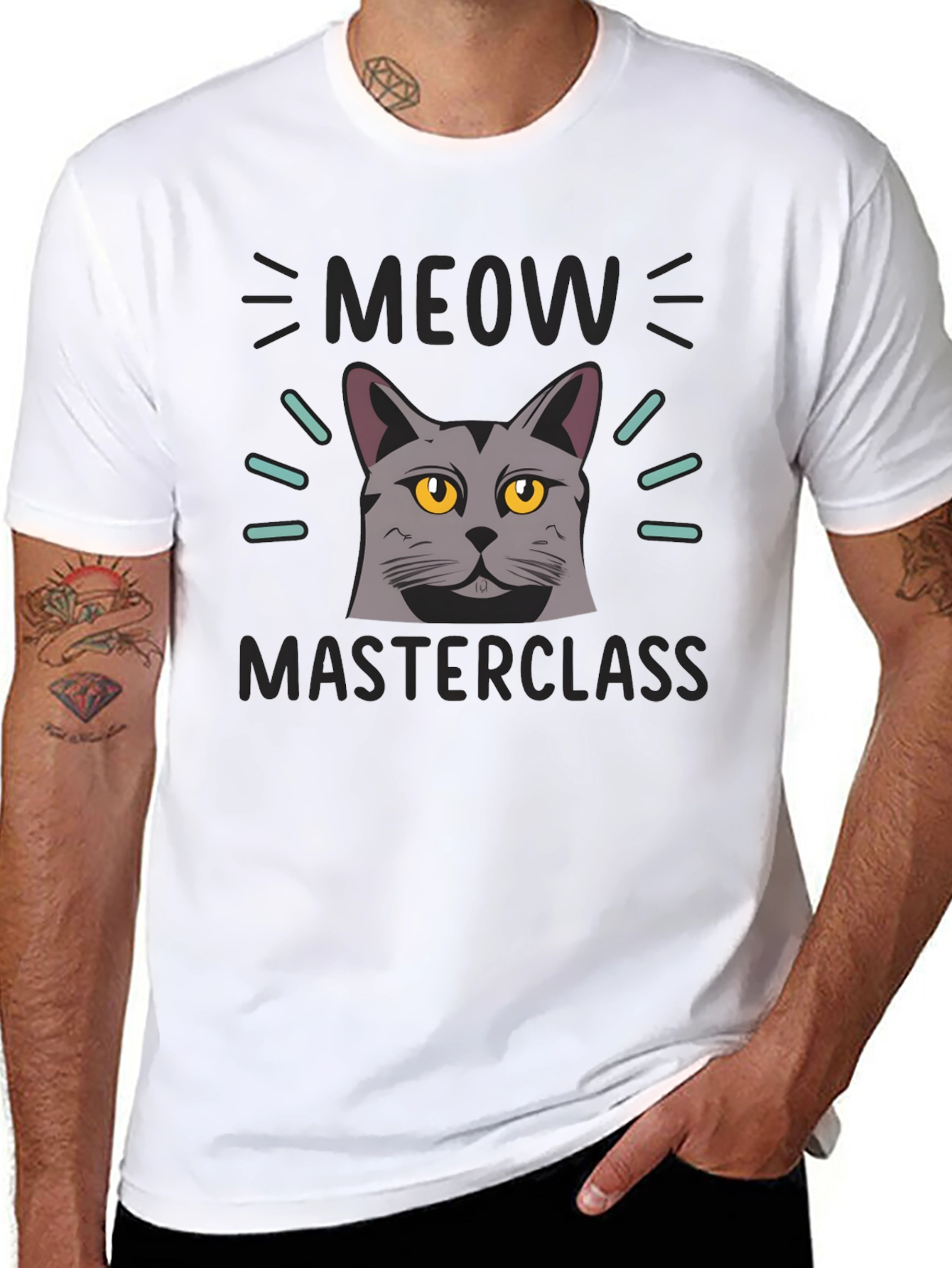 Black Meow Masterclass Cat Graphic Black T-Shirt view 8