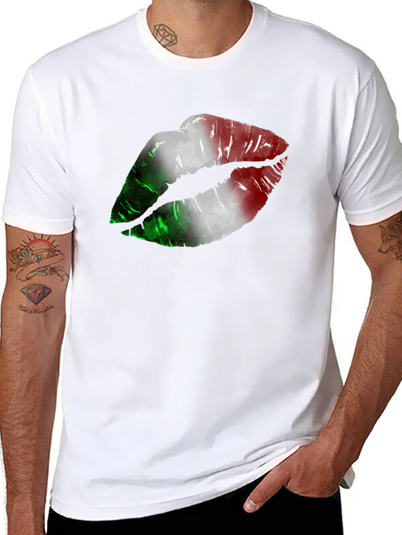 Black Italian Flag Lips Graphic T-Shirt view 8
