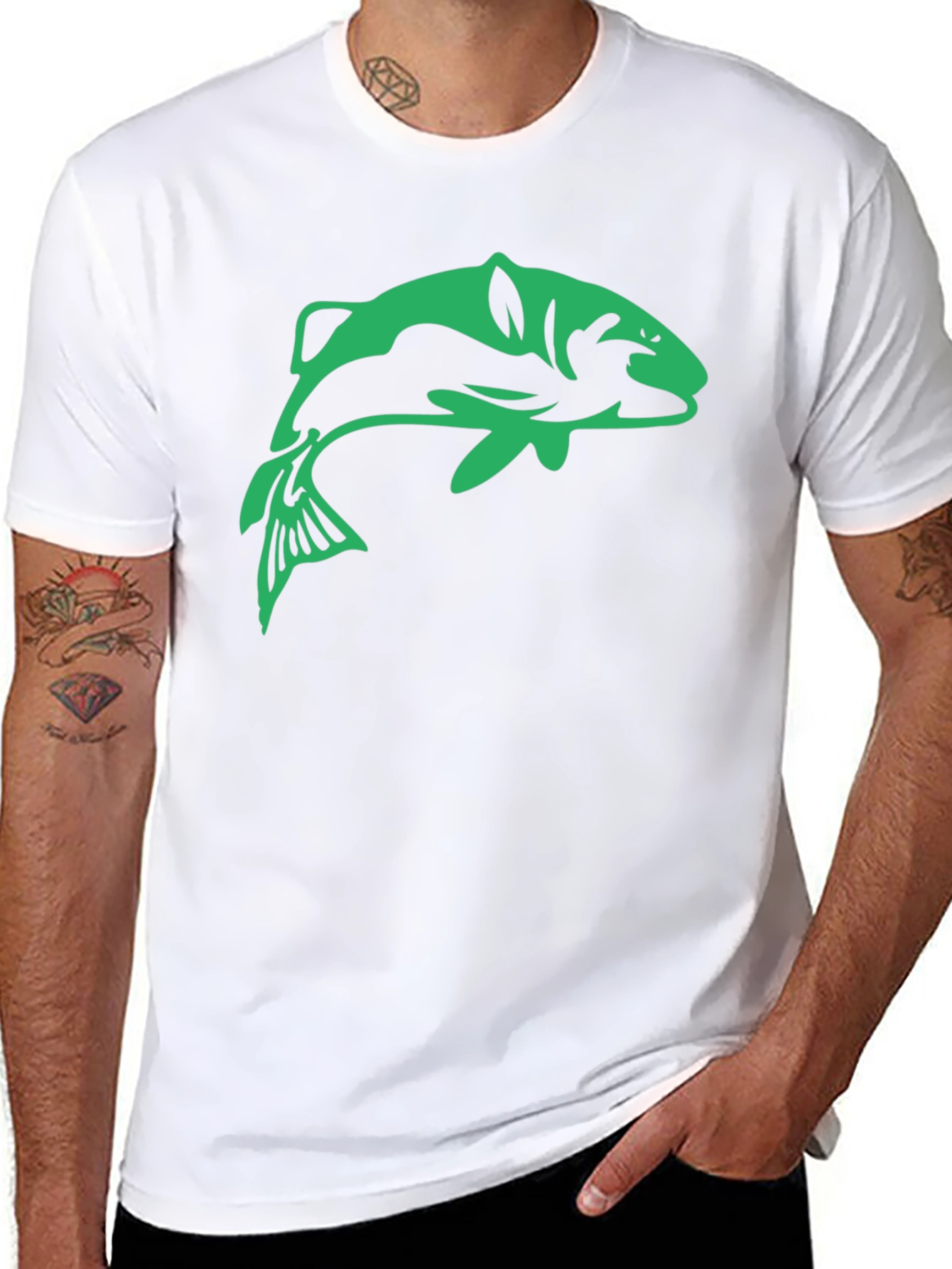Black Bass Fish Graphic Tee - Black Casual T-Shirt view 8