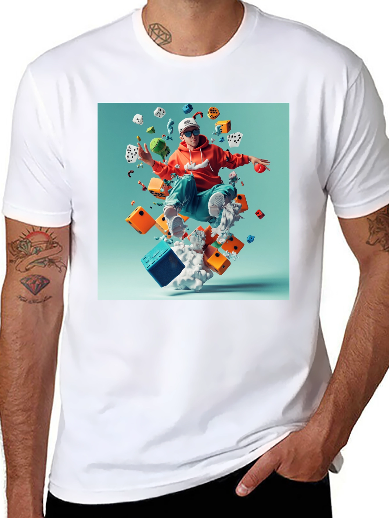 Artistic Dice Graphic Tee - Casual Cotton T-Shirt - 8