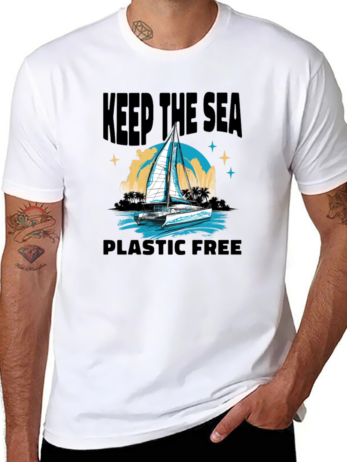 Black Keep The Sea Plastic Free Black T-Shirt view 8