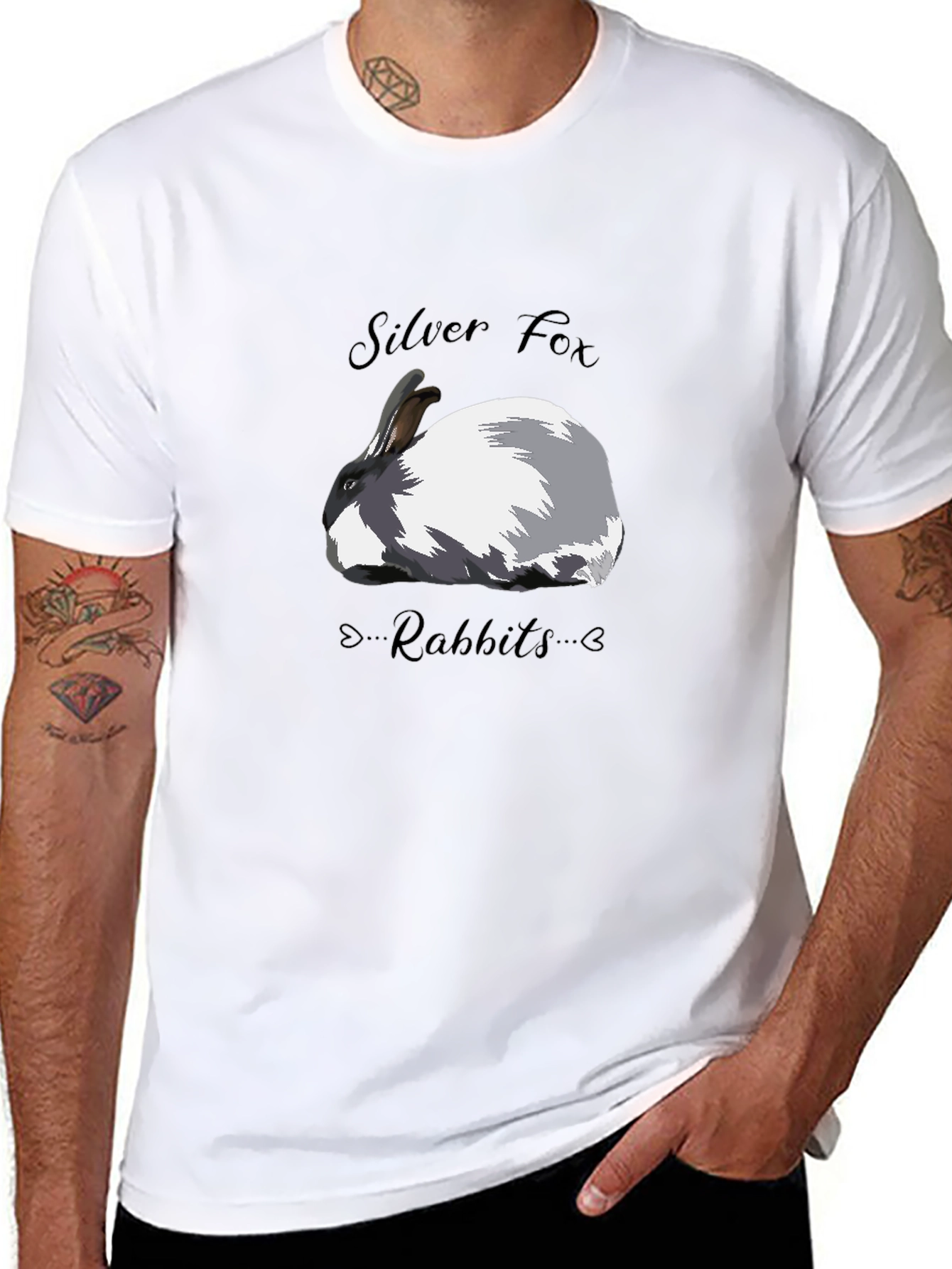 Black Silver Fox Rabbit Graphic T-Shirt view 8