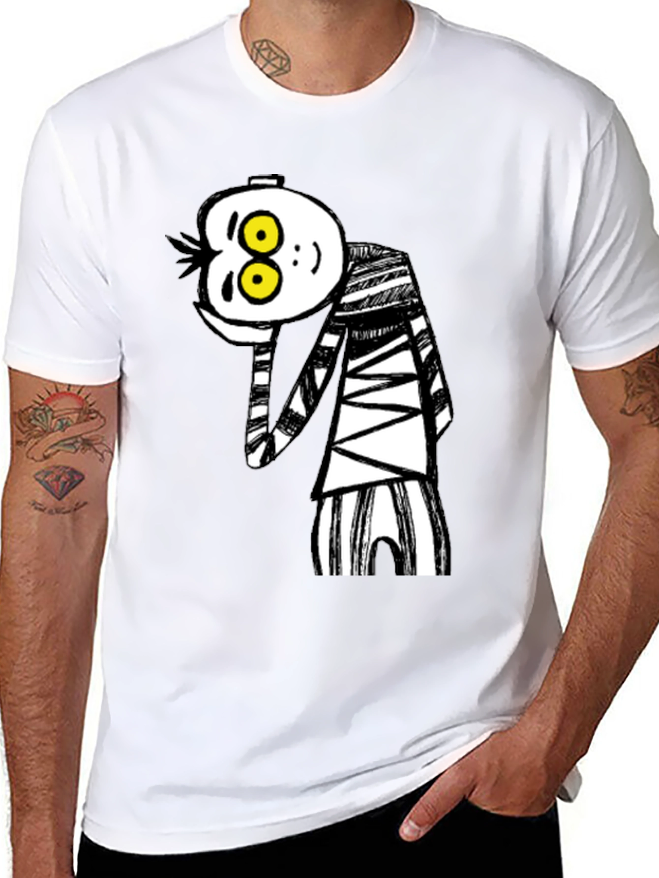 Black Whimsical Cartoon Character Graphic T-Shirt view 8