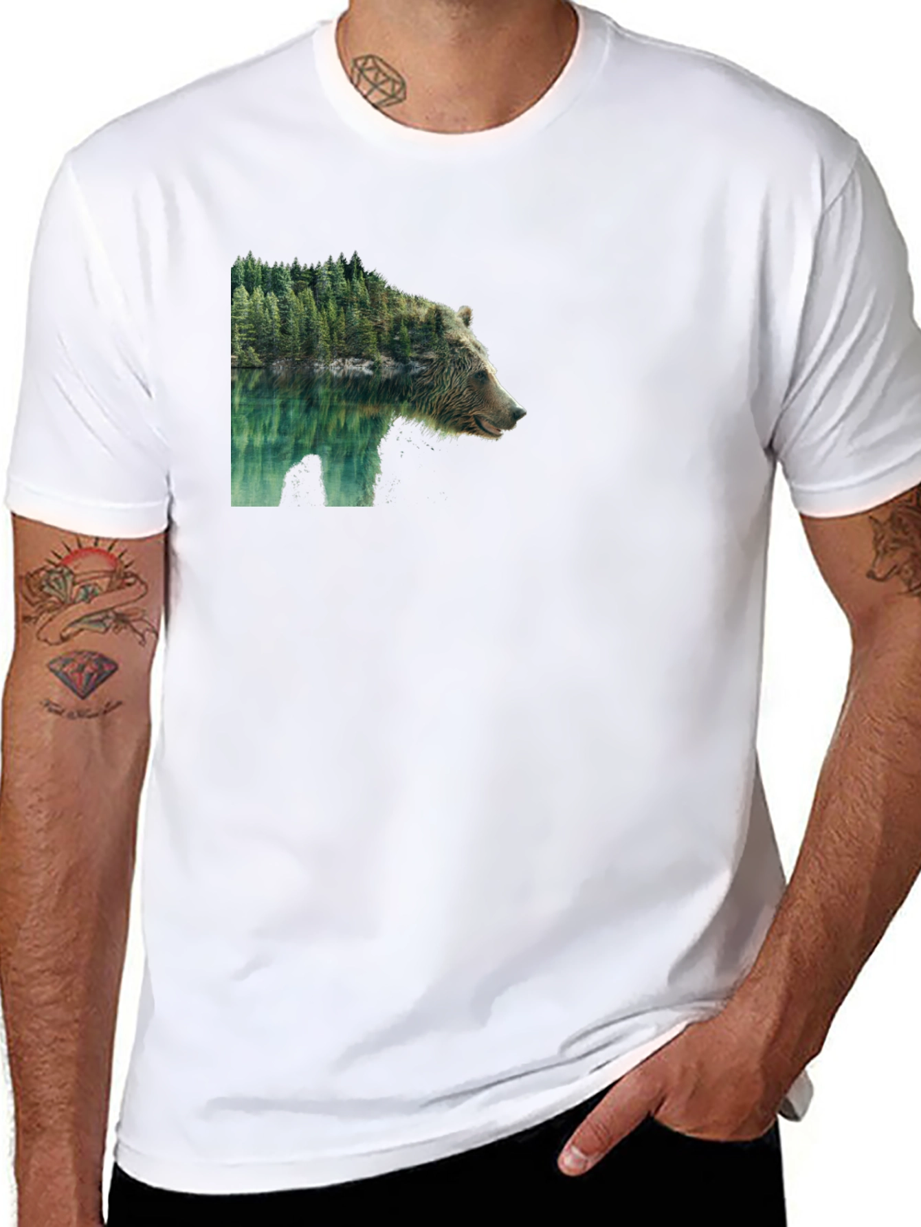 Black Bear & Forest Graphic Tee - Nature Inspired Print view 8