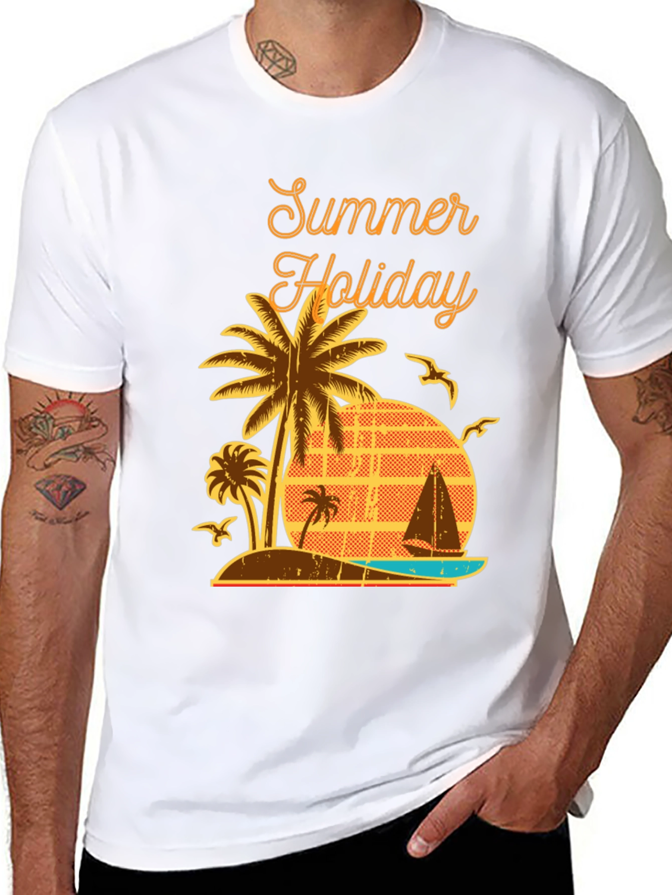 Black Summer Holiday Graphic T-Shirt - Palm Tree Beach Design view 8