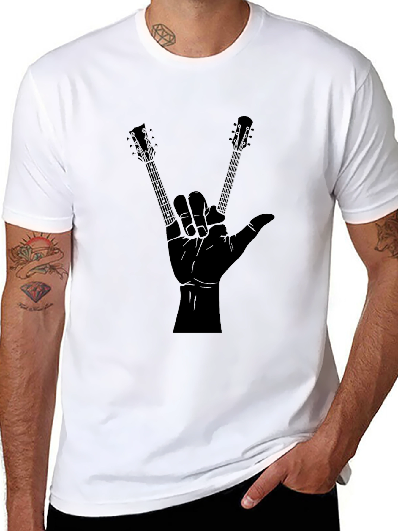 Black Rock On Guitar Hand T-Shirt - Music Lover Tee view 8