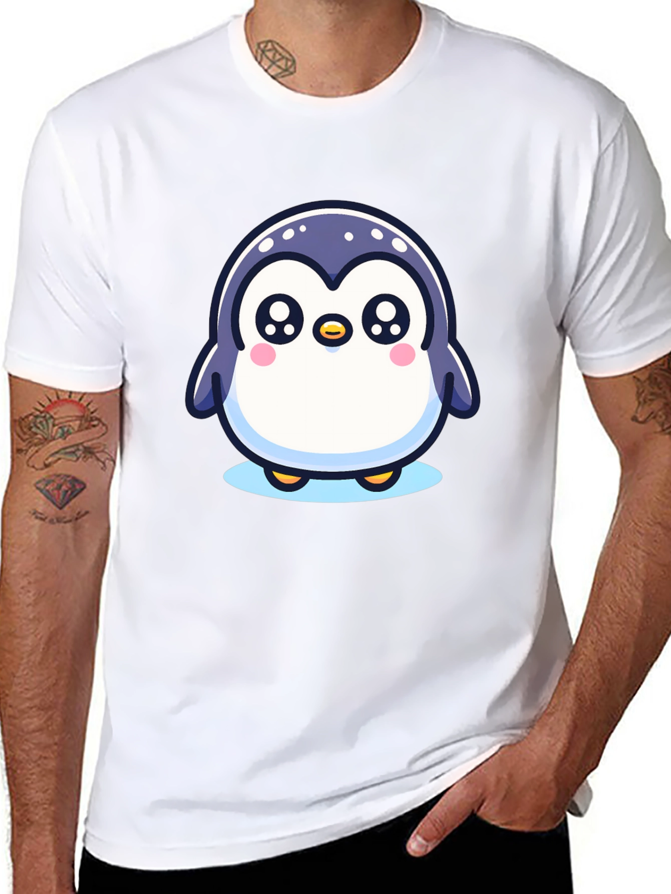 Black Cute Penguin Graphic Black T-Shirt view 8