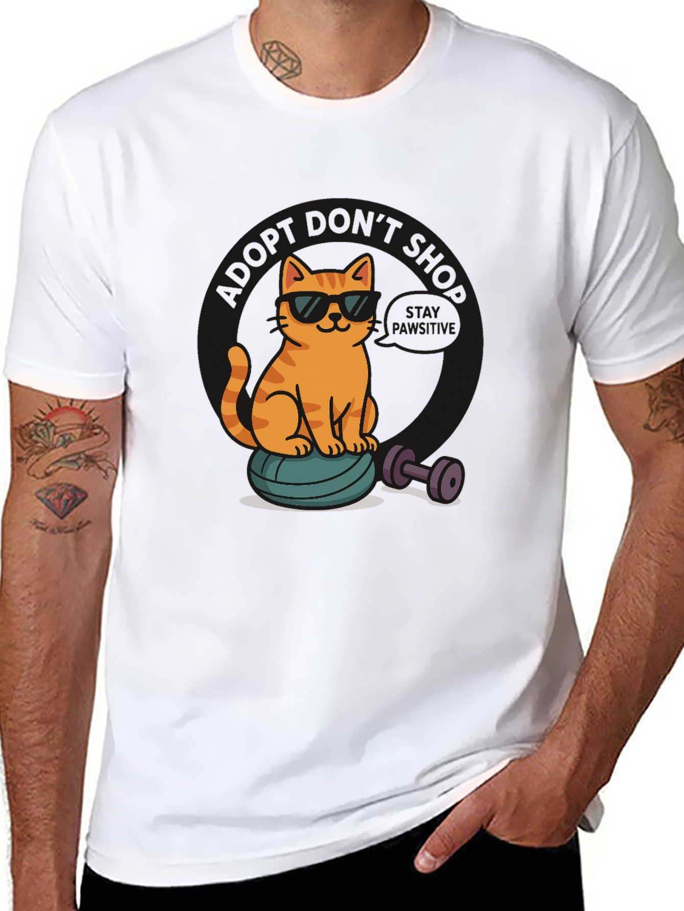 Black Cool Cat Gym T-Shirt - Funny Workout Tee view 8
