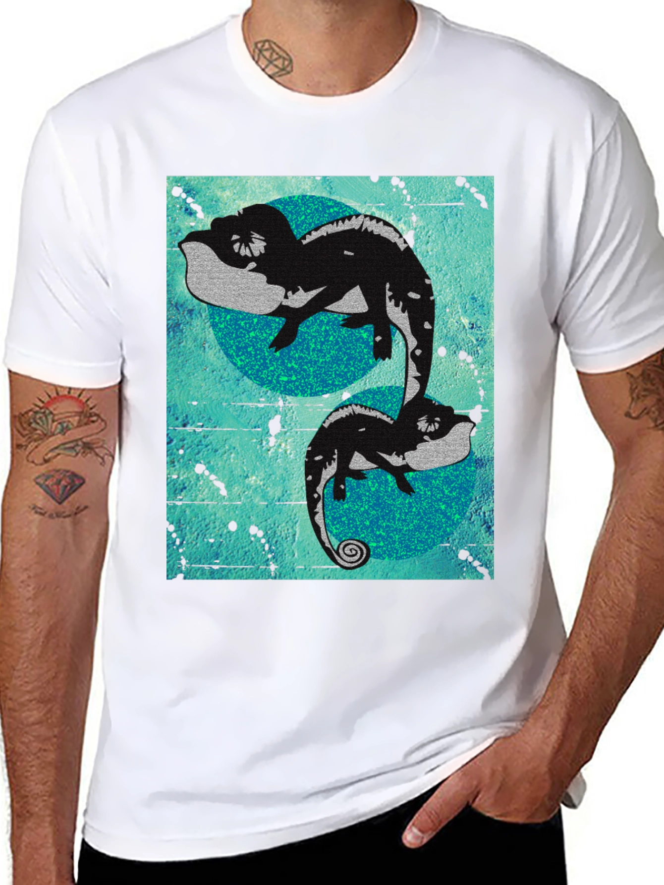 Black Chameleon Graphic Print Black T-Shirt view 8