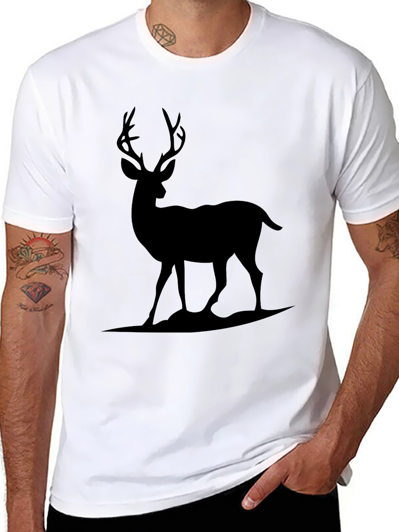 Black Deer Graphic Print Crew Neck Tee view 8