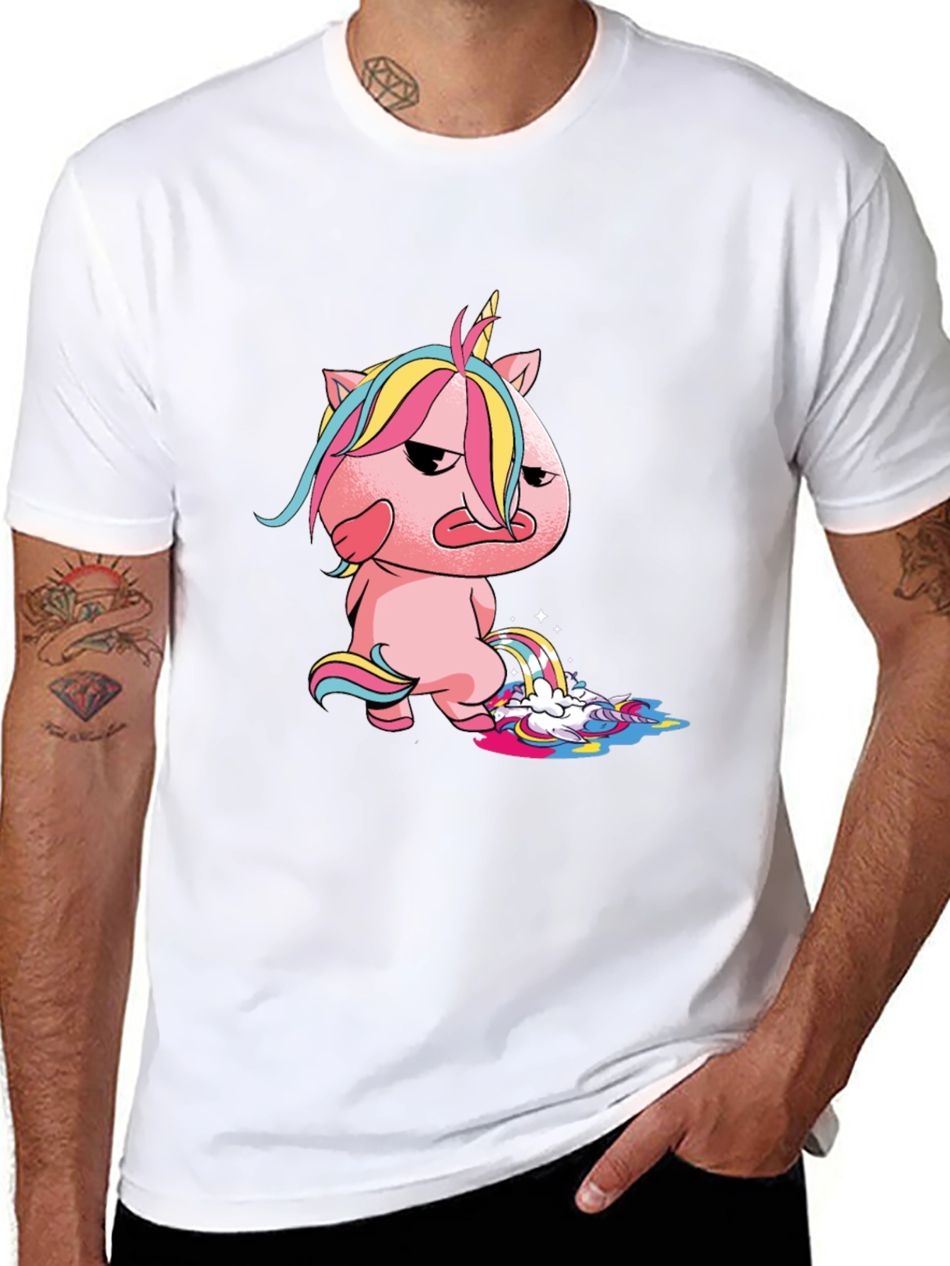 Black Unicorn Rainbow Poop Graphic T-Shirt - Black view 8