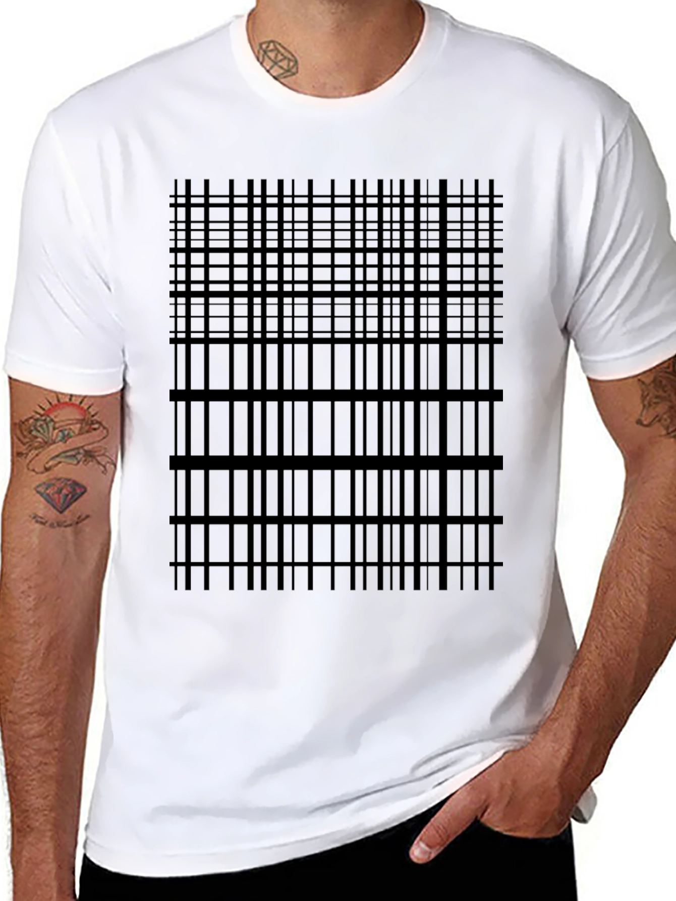 Black Geometric Grid Tee - Modern Black T-Shirt view 8