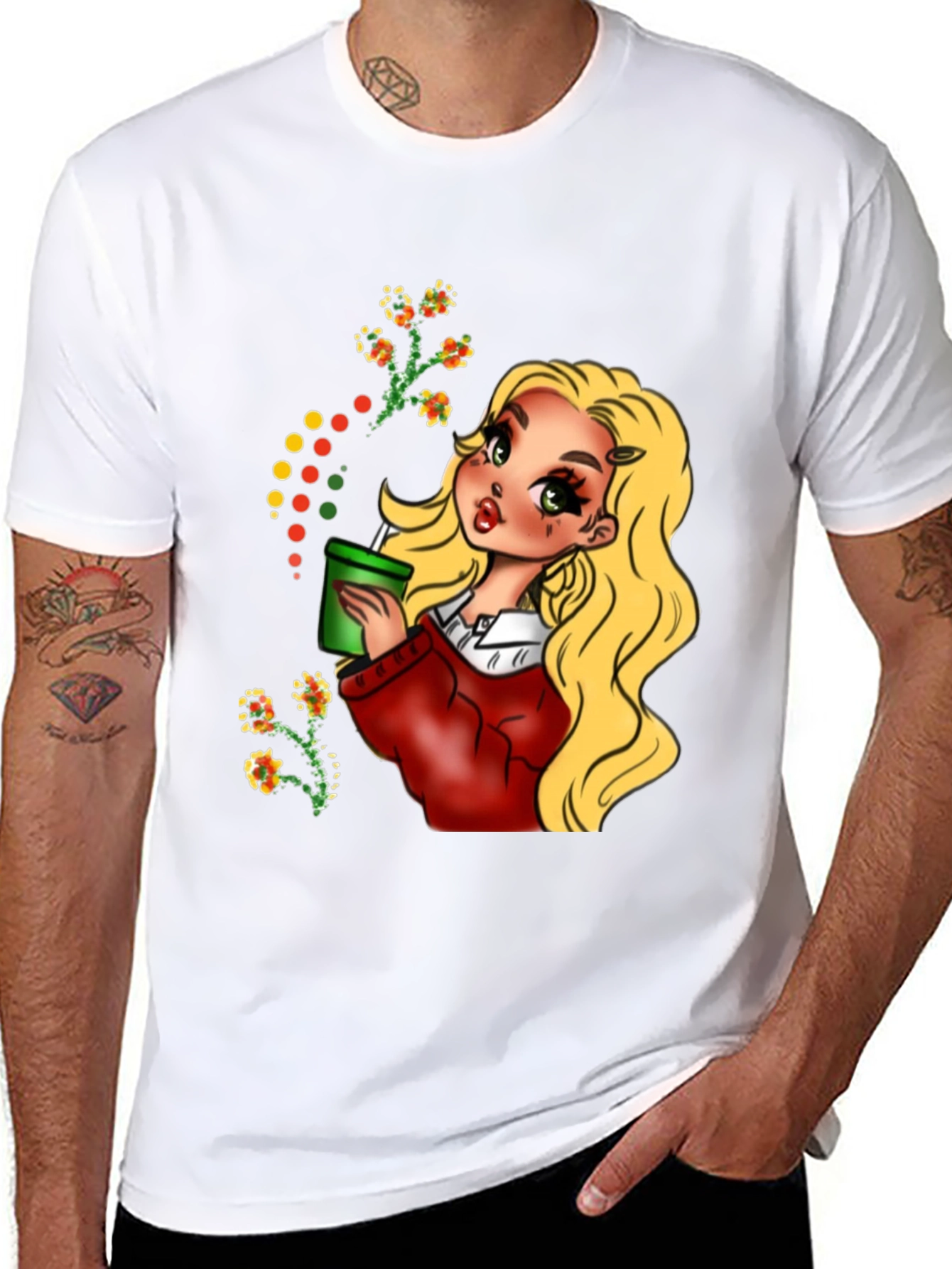 Black Blonde Cartoon Girl Black T-Shirt view 8