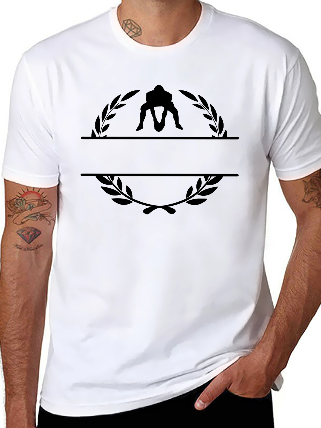 Black Wrestling Laurel Wreath Black T-Shirt view 8