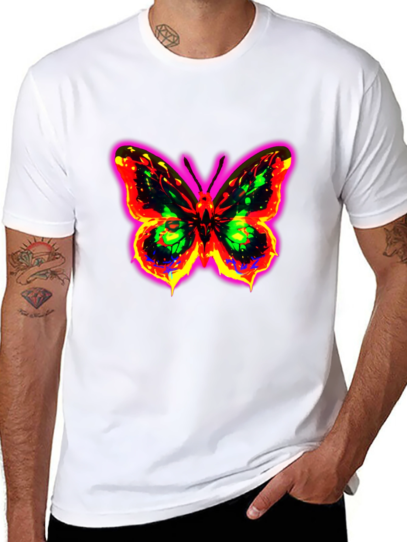 Black Neon Butterfly Graphic Black T-Shirt view 8