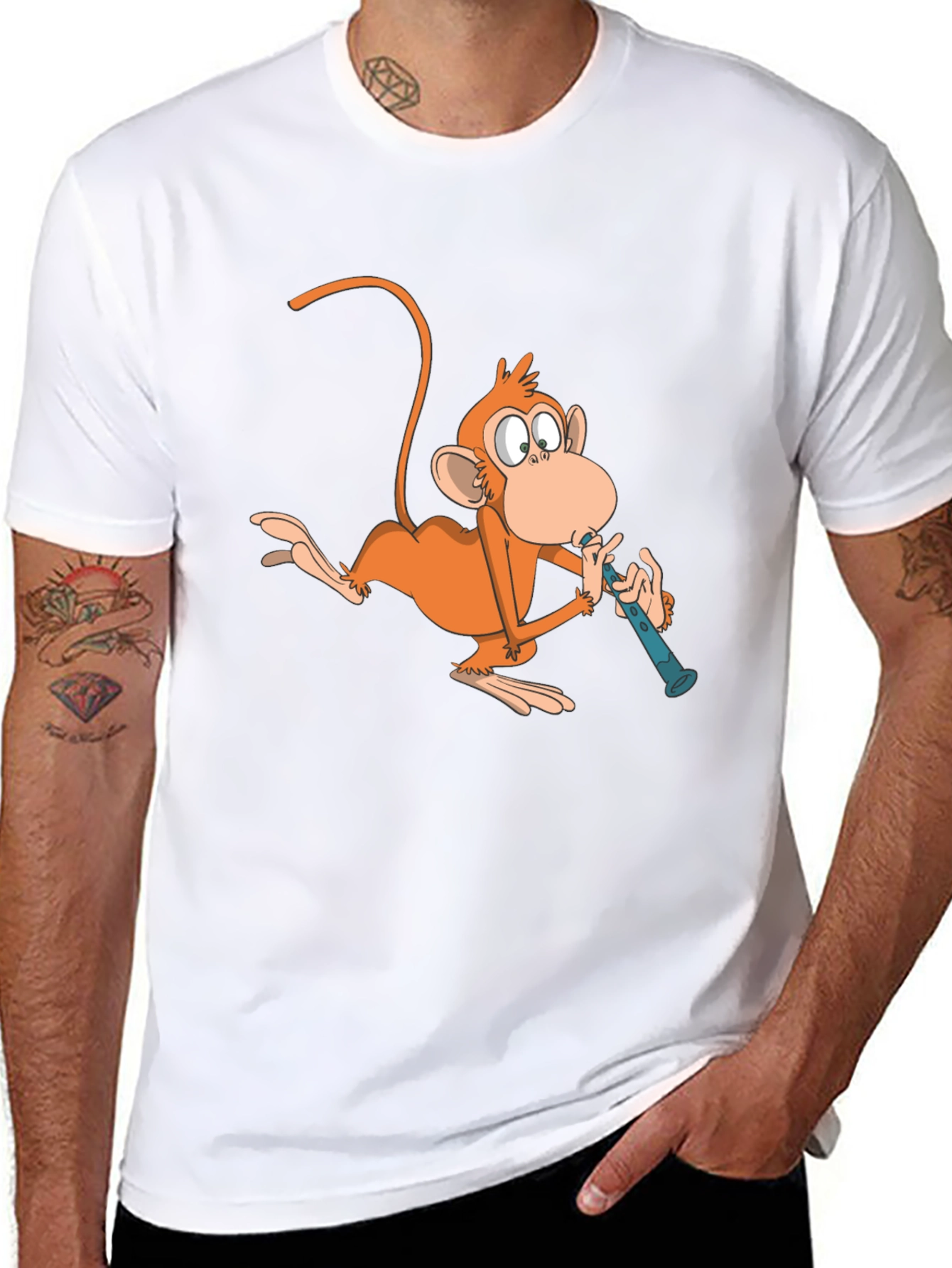 Black Monkey Playing Flute Graphic T-Shirt view 8