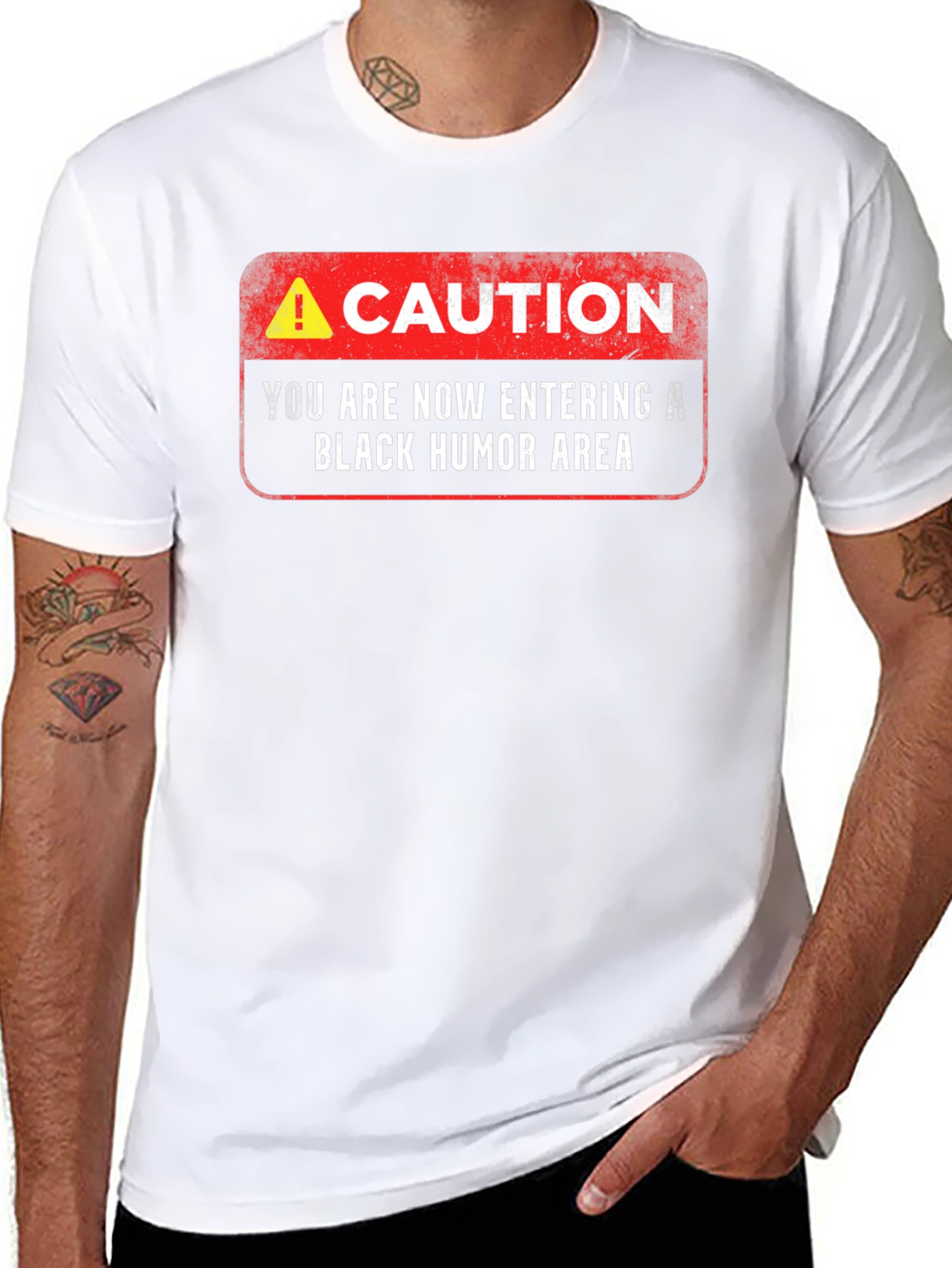 Black Caution: Black Humor Area T-Shirt view 8