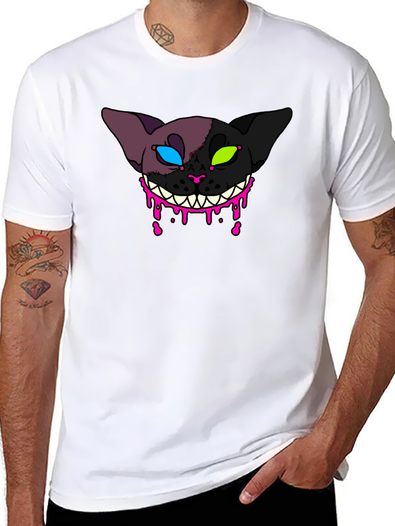 Black Creepy Cat Graphic T-Shirt - Unique Design view 8