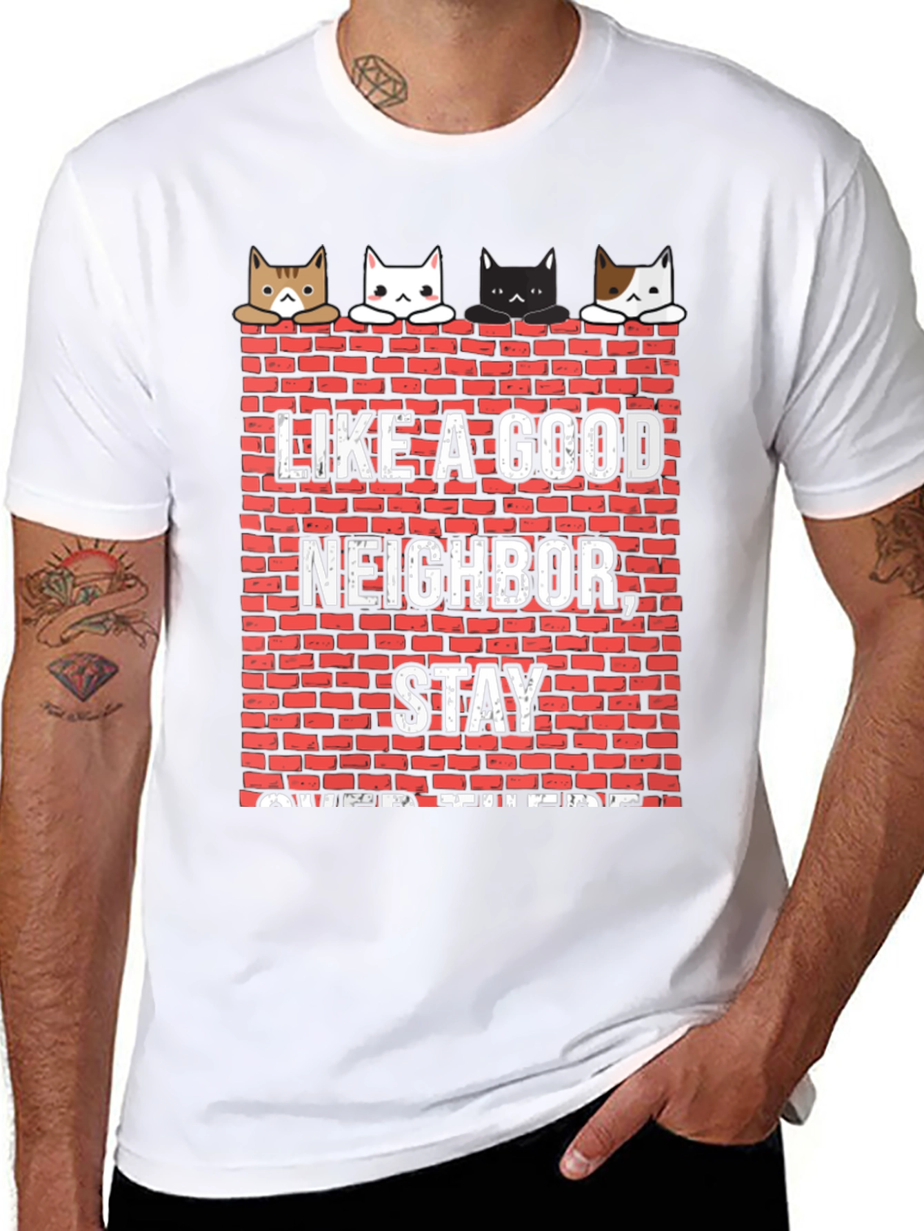 Black Like A Good Neighbor Stay Over There Funny Cat T-Shirt view 8