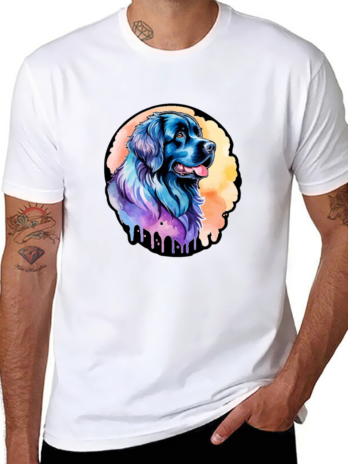 Black Watercolor Dog Graphic Black T-Shirt view 8