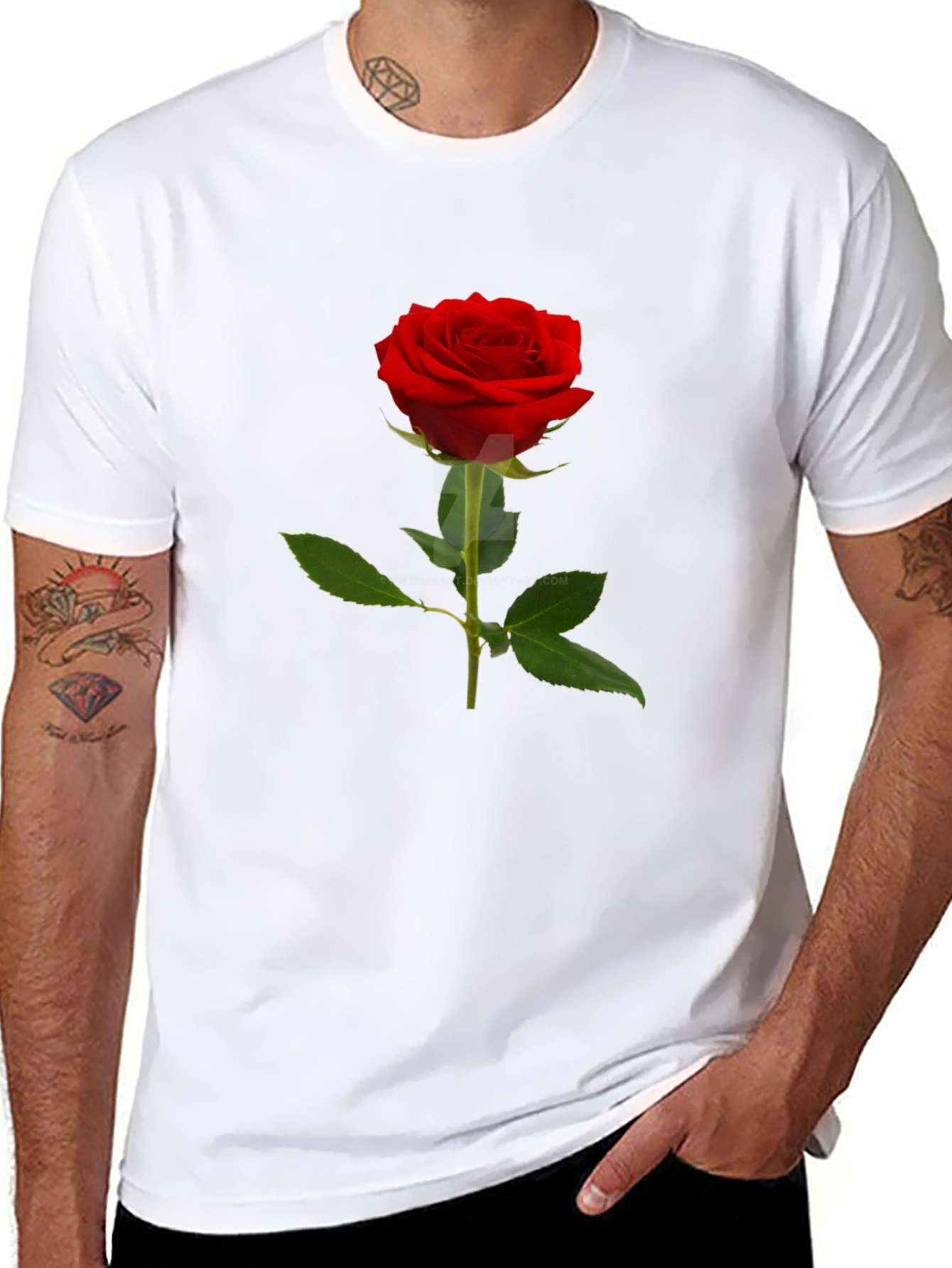Black Classic Red Rose T-Shirt - Elegant Floral Design view 8
