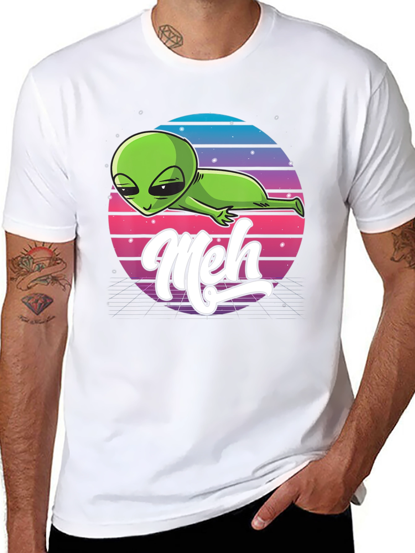 Black Meh Alien T-Shirt: Retro Space Design, Relaxed Fit view 8