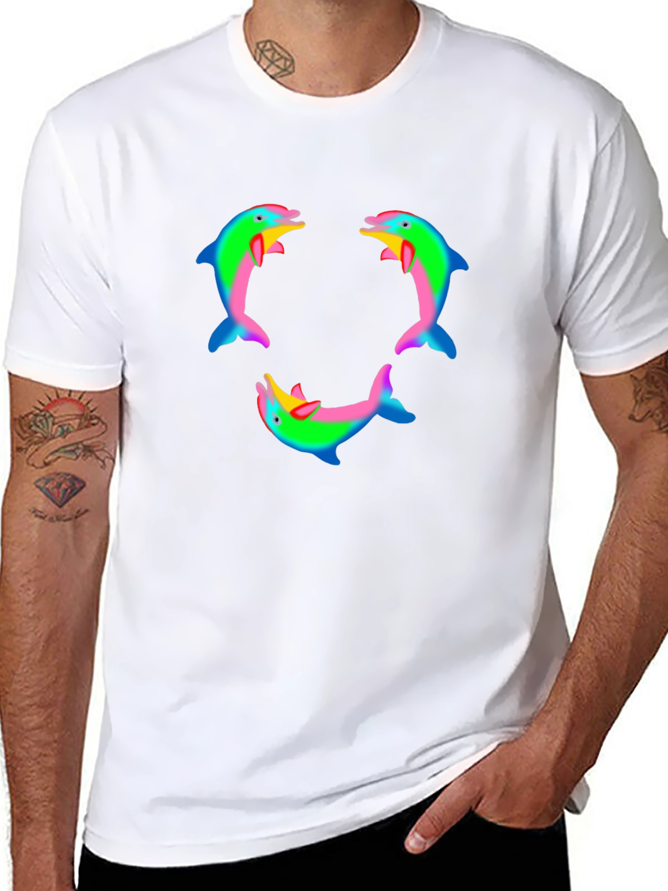 Black Dolphin T-Shirt - Rainbow Pattern view 8