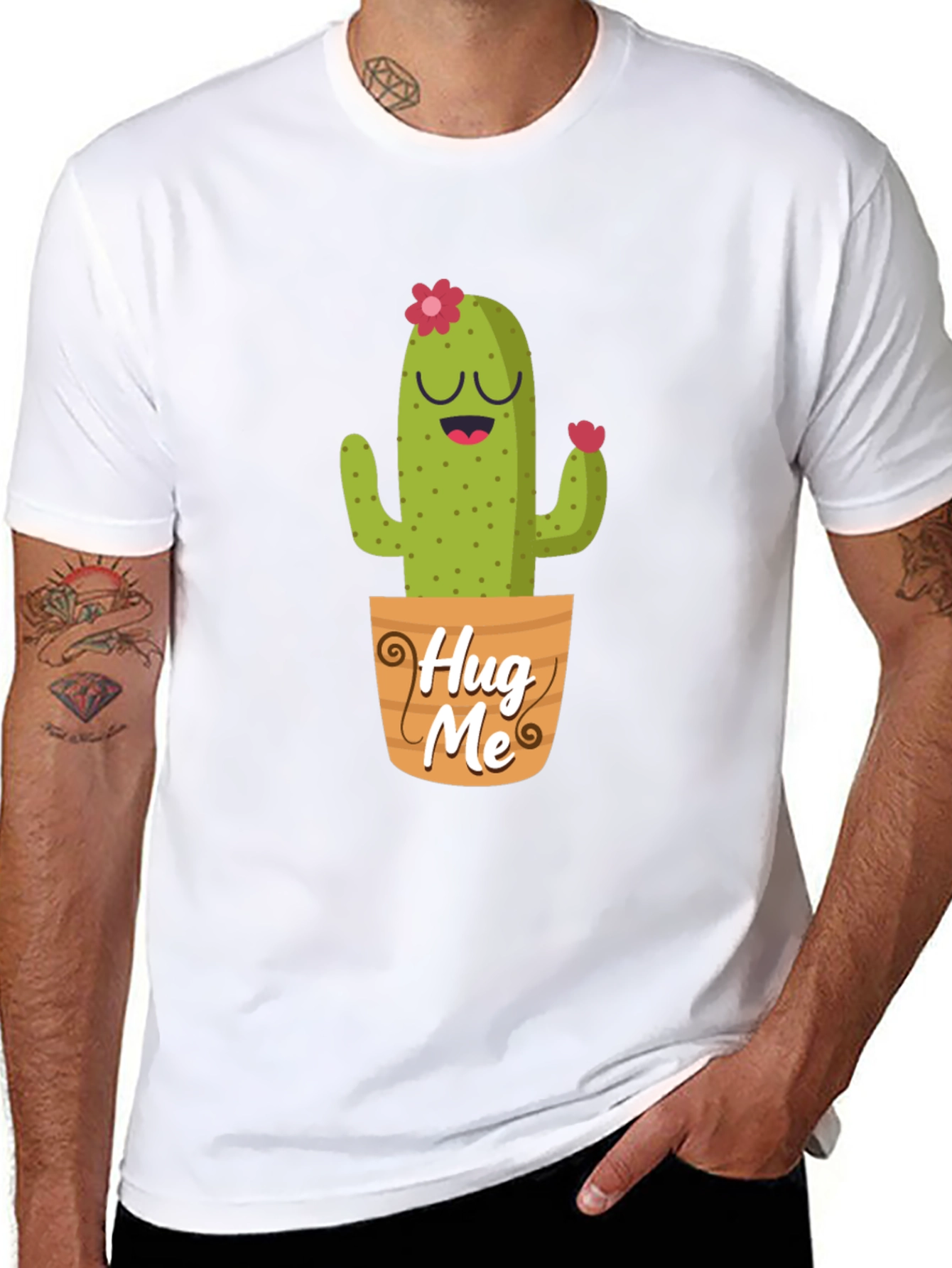 Black Cute Cactus "Hug Me" Graphic T-Shirt view 8