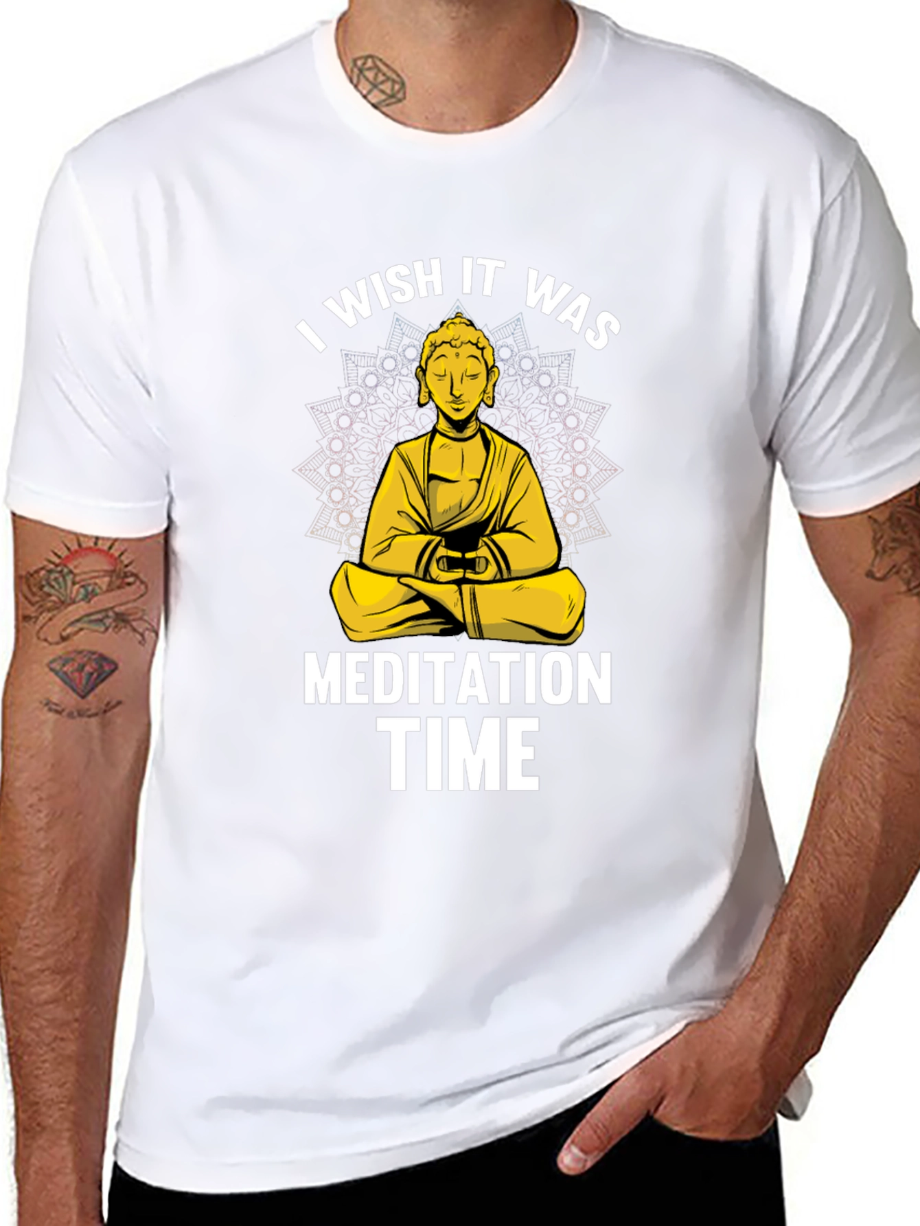 Black Meditation Time Buddha Graphic T-Shirt Relaxed Fit view 8