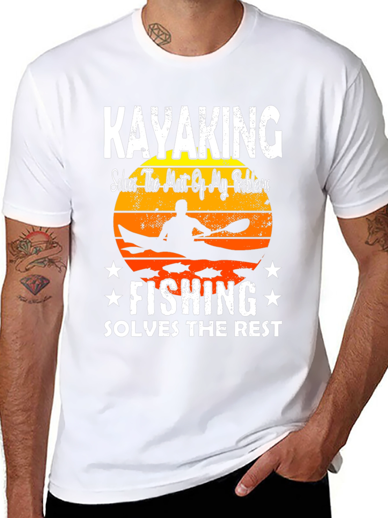 Black Kayaking and Fishing Graphic T-Shirt view 8