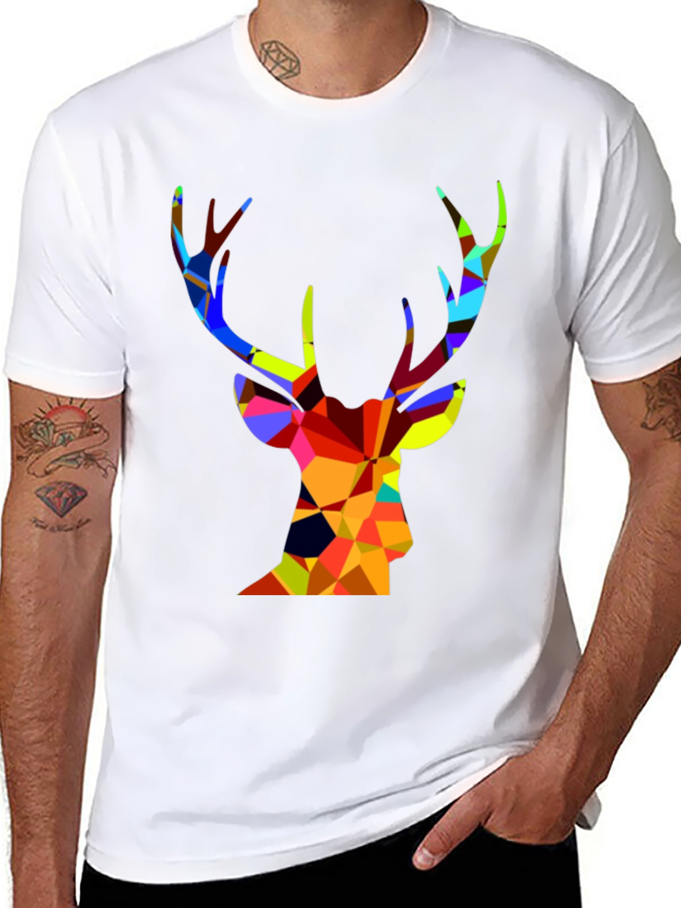 Black Geometric Deer Graphic T-Shirt view 8