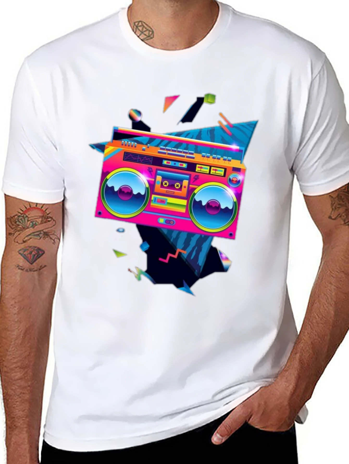 Black Retro Boombox Graphic Tee - 80s Style! view 8