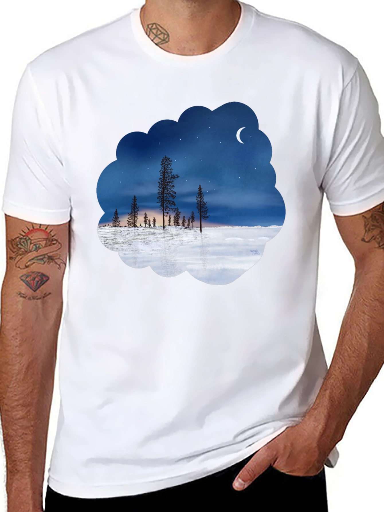 Black Night Sky Landscape Graphic Tee view 8