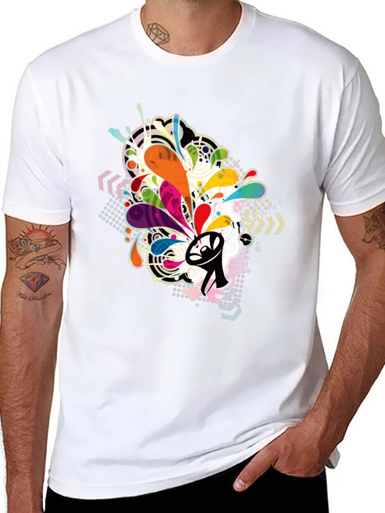 Black Men's Abstract Graphic Print Crew Neck T-Shirt view 8