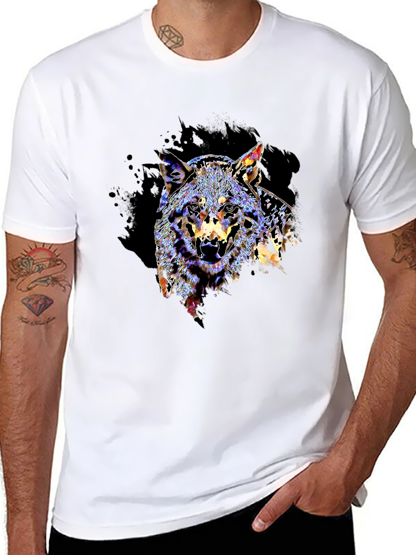 Black Wolf Graphic Print Black T-Shirt view 8