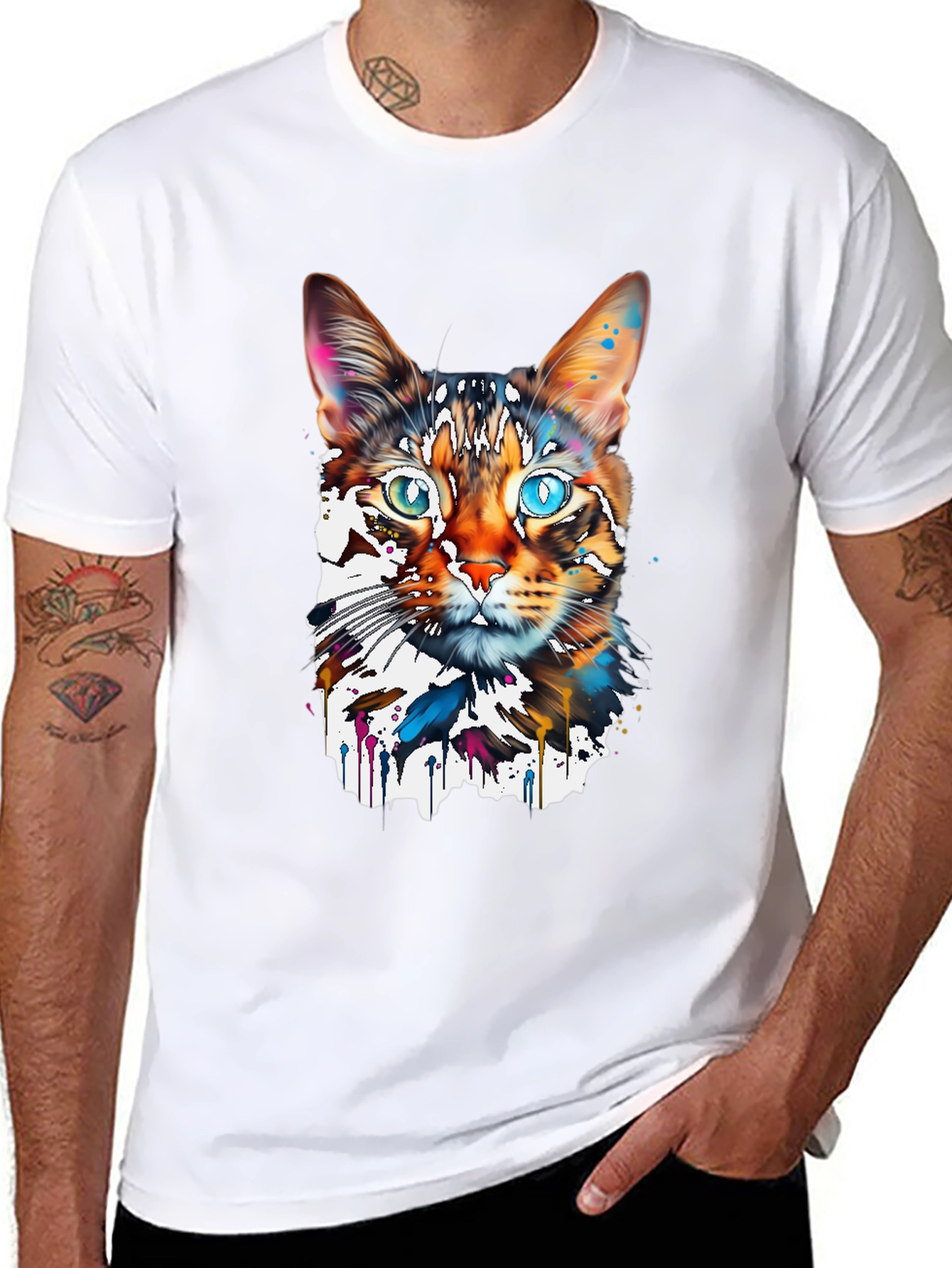 Black Abstract Cat Graphic Tee - Modern Art T-Shirt view 8