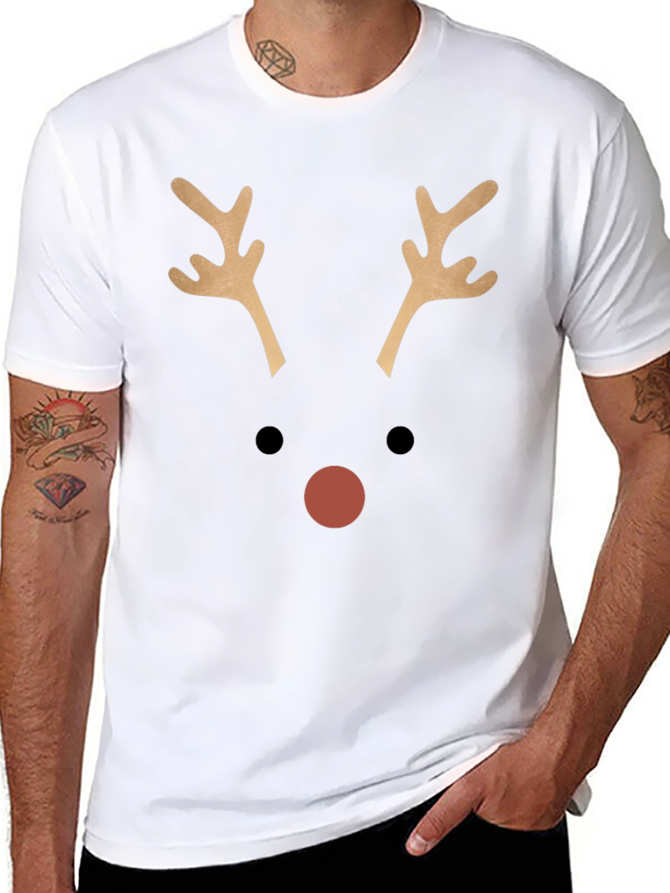 Black Reindeer Face Graphic T-Shirt - Christmas Holiday Tee view 8